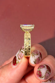 3.00ct E - VS1 Emerald Lab Diamond Hand Engraved Flat Taper Ring - PBD Engagement Rings