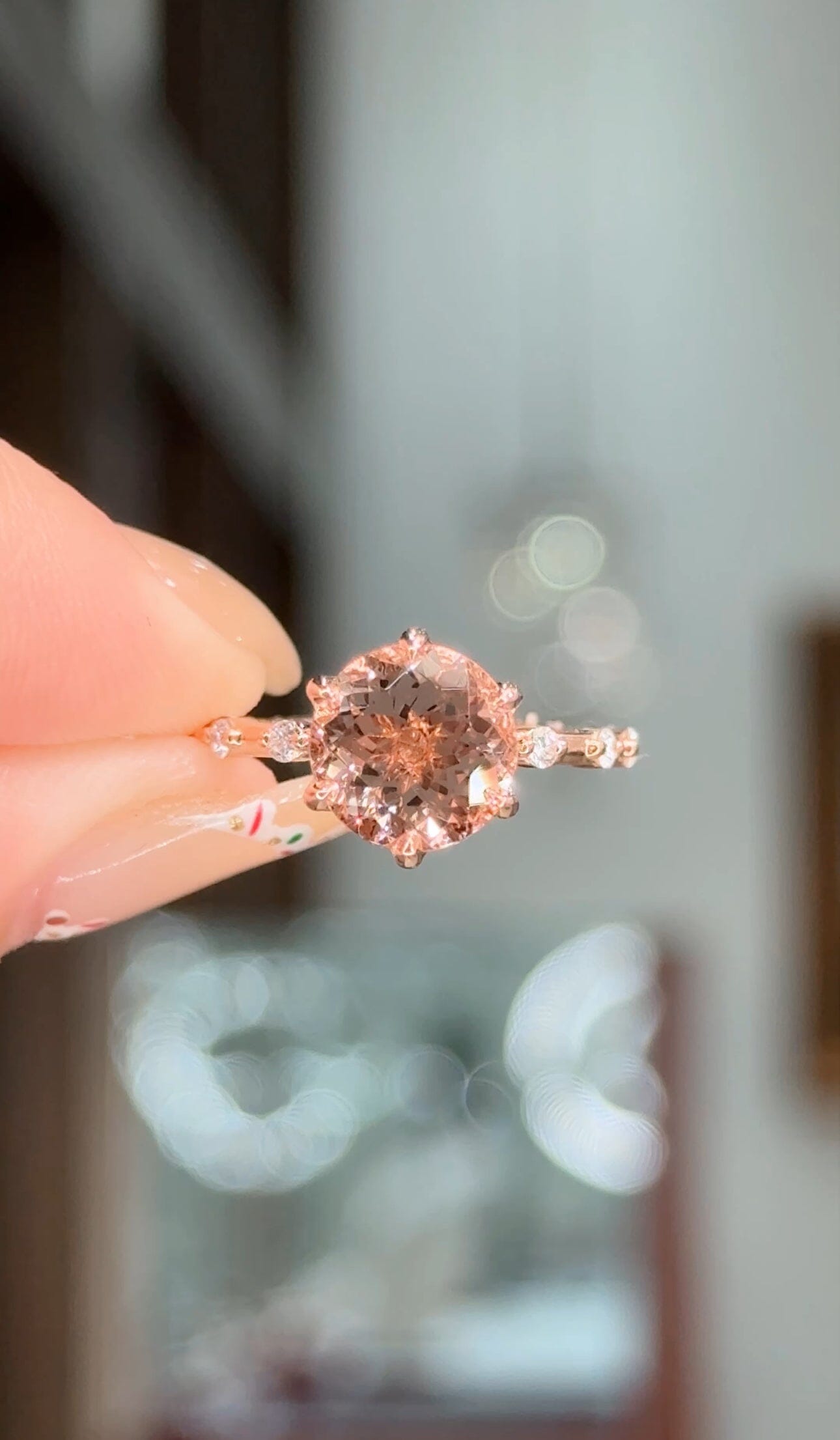 3.00ct Peach Pink Round Morganite Lila Rings Princess Bride Diamonds 