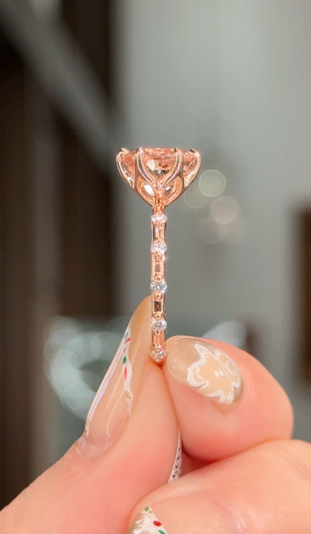 3.00ct Peach Pink Round Morganite Lila Rings Princess Bride Diamonds 