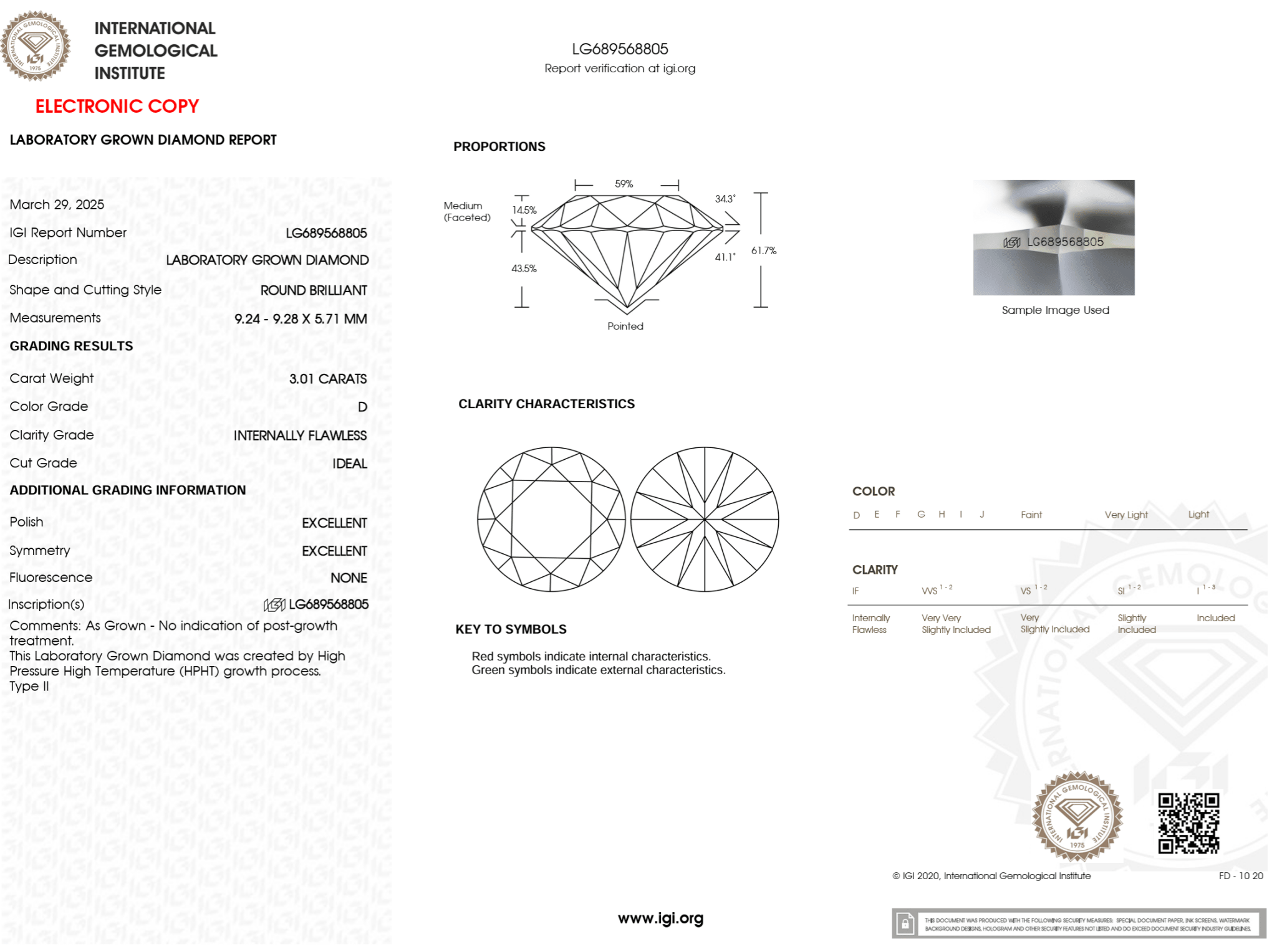 3.01 Carat D - IF Round Lab Grown Diamond - IGI (125270) - PBD Loose Diamond