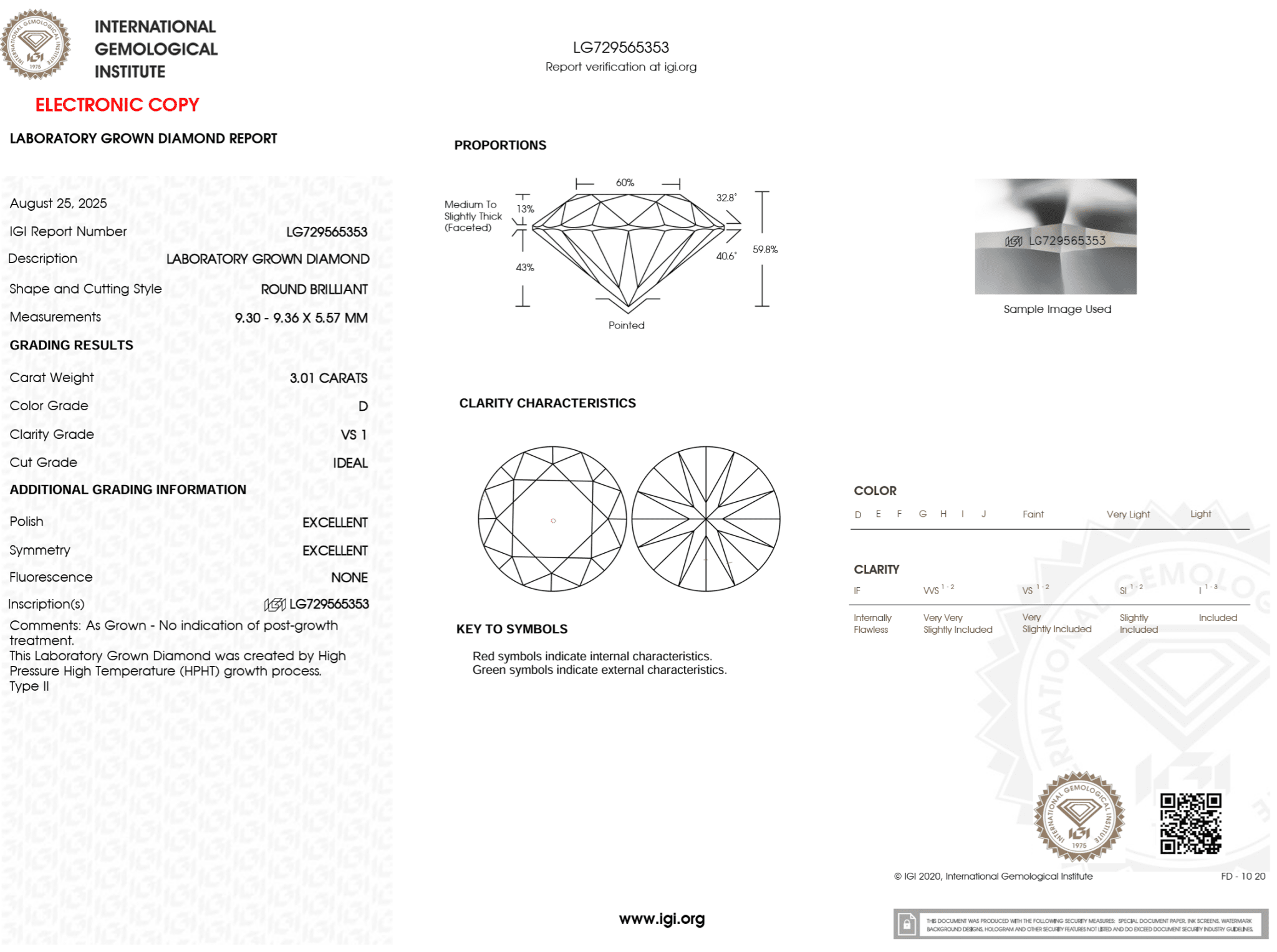 3.01 Carat D - VS1 Round Lab Grown Diamond - IGI (123391) - PBD Loose Diamond