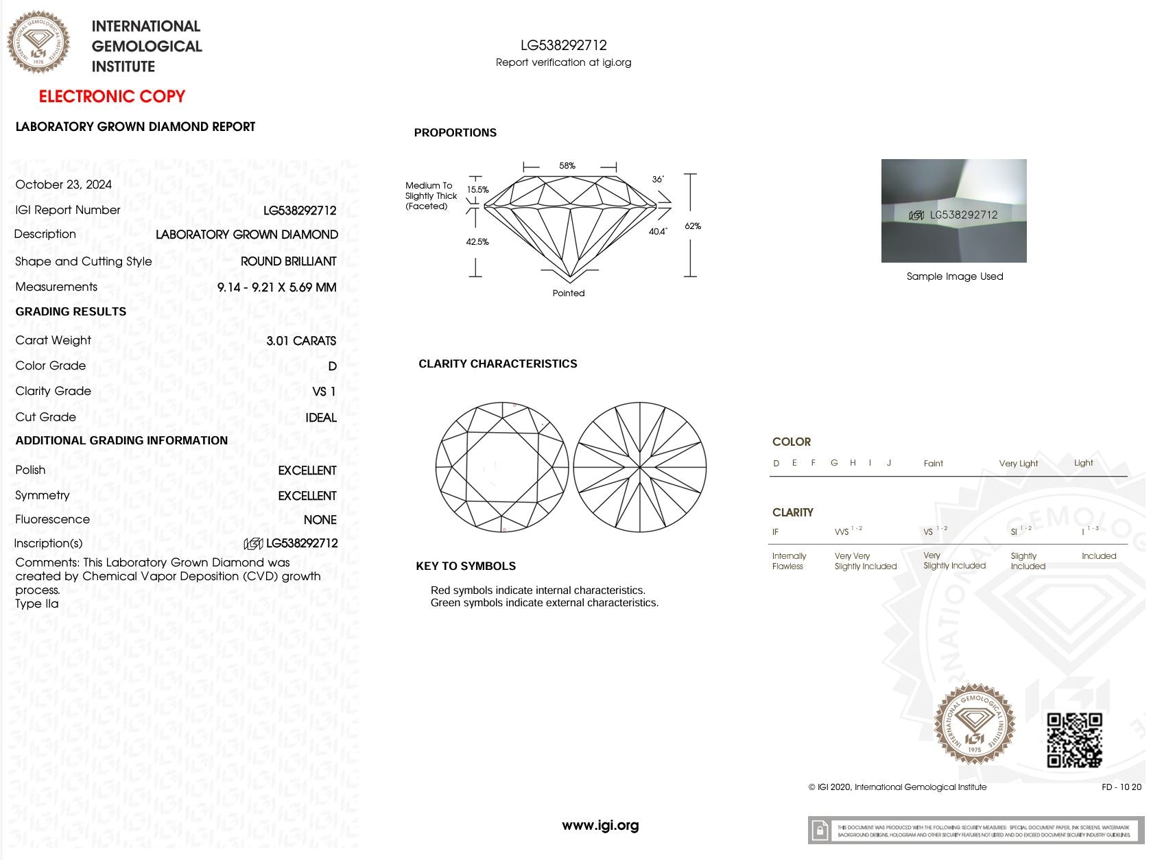 3.01 Carat D-VS1 Round Lab Grown Diamond - IGI (#51393) Loose Diamond Princess Bride Diamonds 