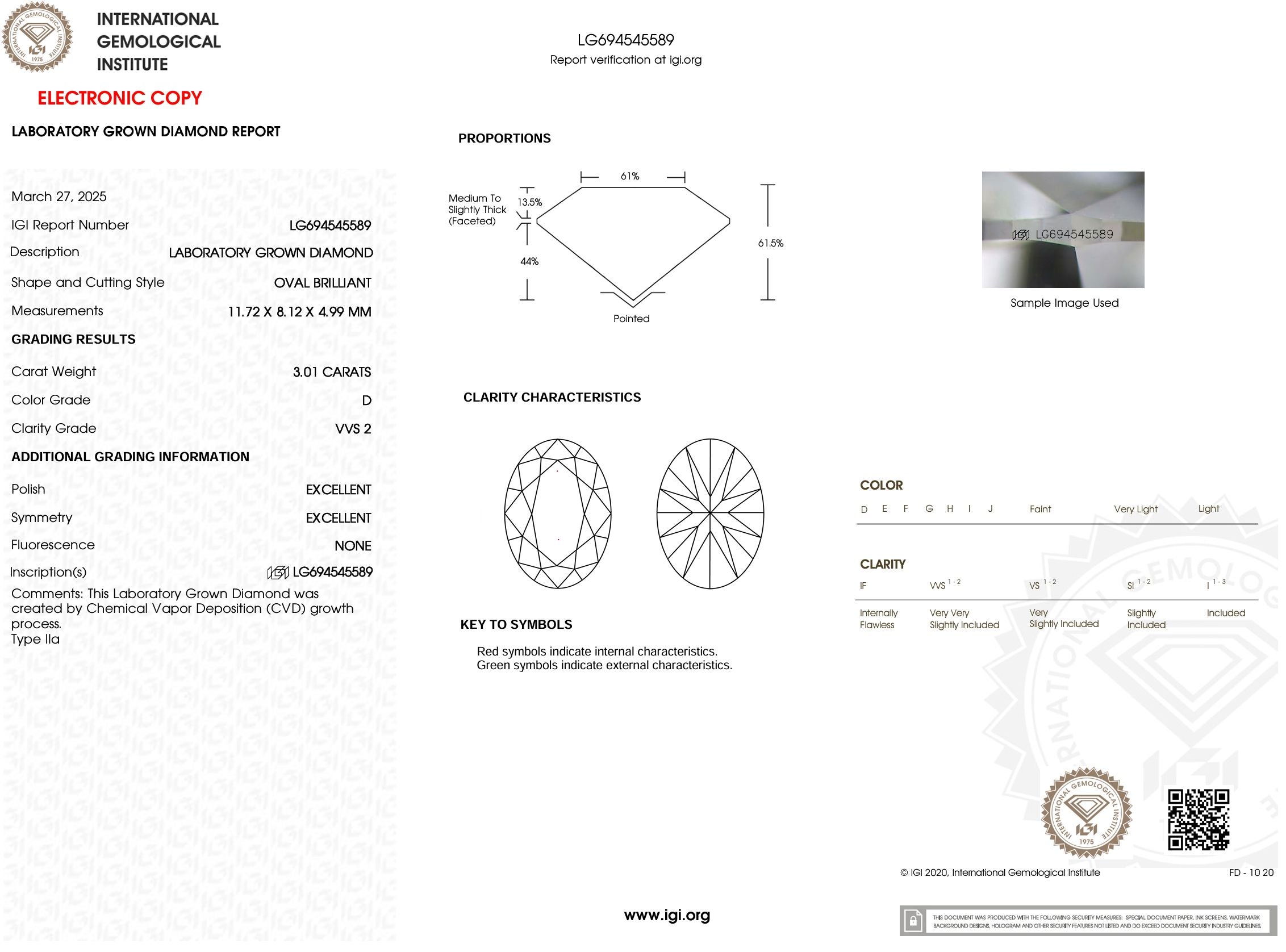 3.01 Carat D-VVS2 Oval Lab Grown Diamond - IGI (#53773) Loose Diamond Princess Bride Diamonds 