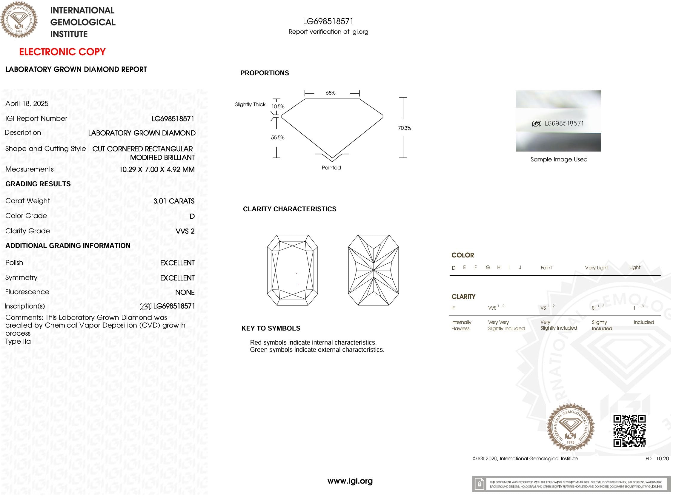 3.01 Carat D-VVS2 Radiant Lab Grown Diamond - IGI (#53931) Loose Diamond Princess Bride Diamonds 