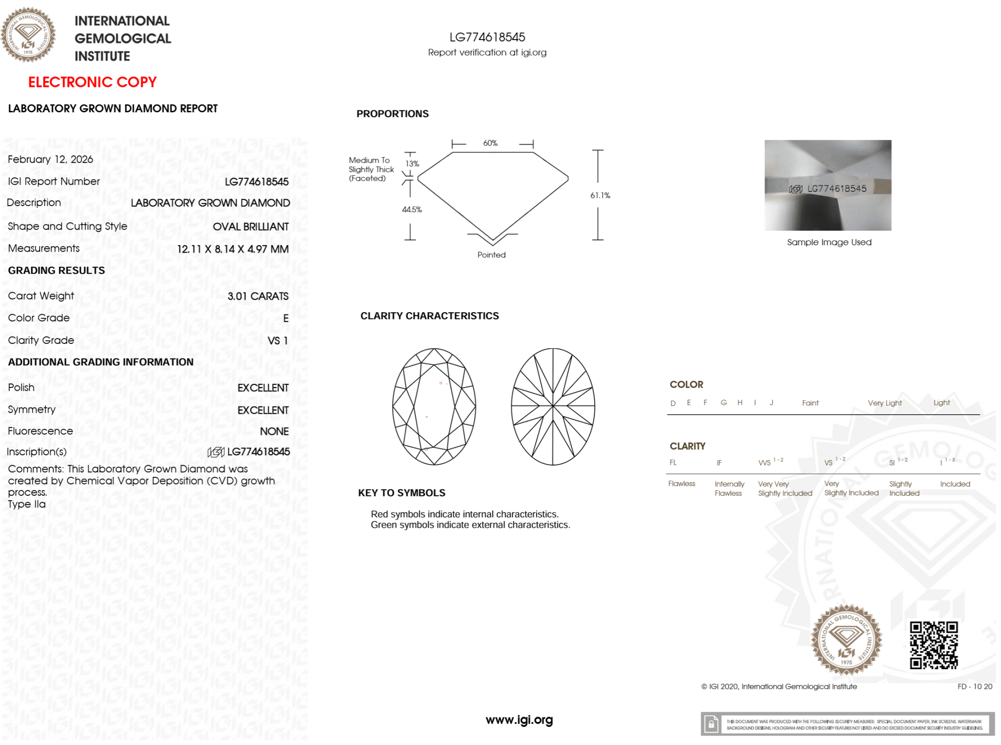 3.01 Carat E - VS1 Oval Lab Grown Diamond - IGI (124604) - PBD Loose Diamond