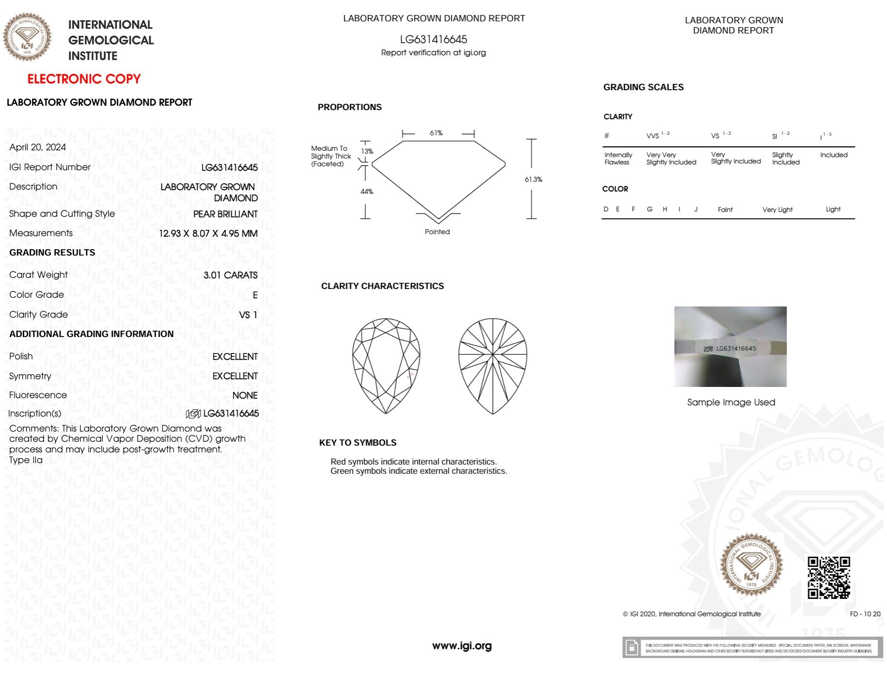 3.01 Carat E-VS1 Pear Lab Grown Diamond - IGI (#48870) Loose Diamond Princess Bride Diamonds 