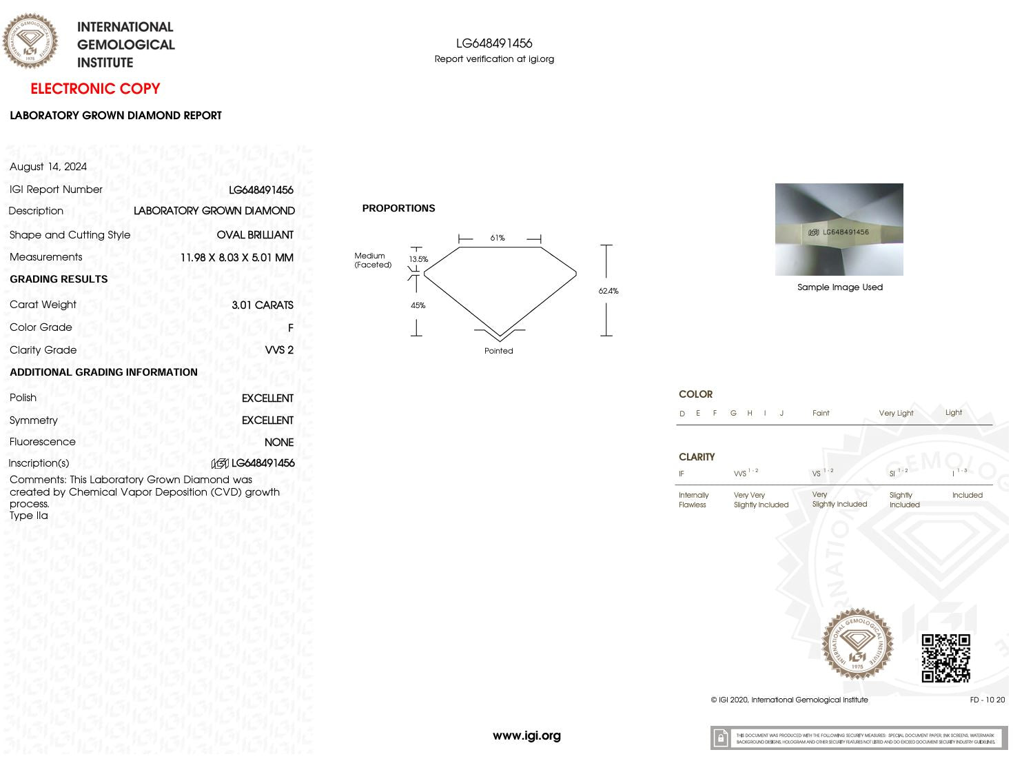 3.01 Carat F-VVS2 Oval Lab Grown Diamond - IGI (#50270) Loose Diamond Princess Bride Diamonds 