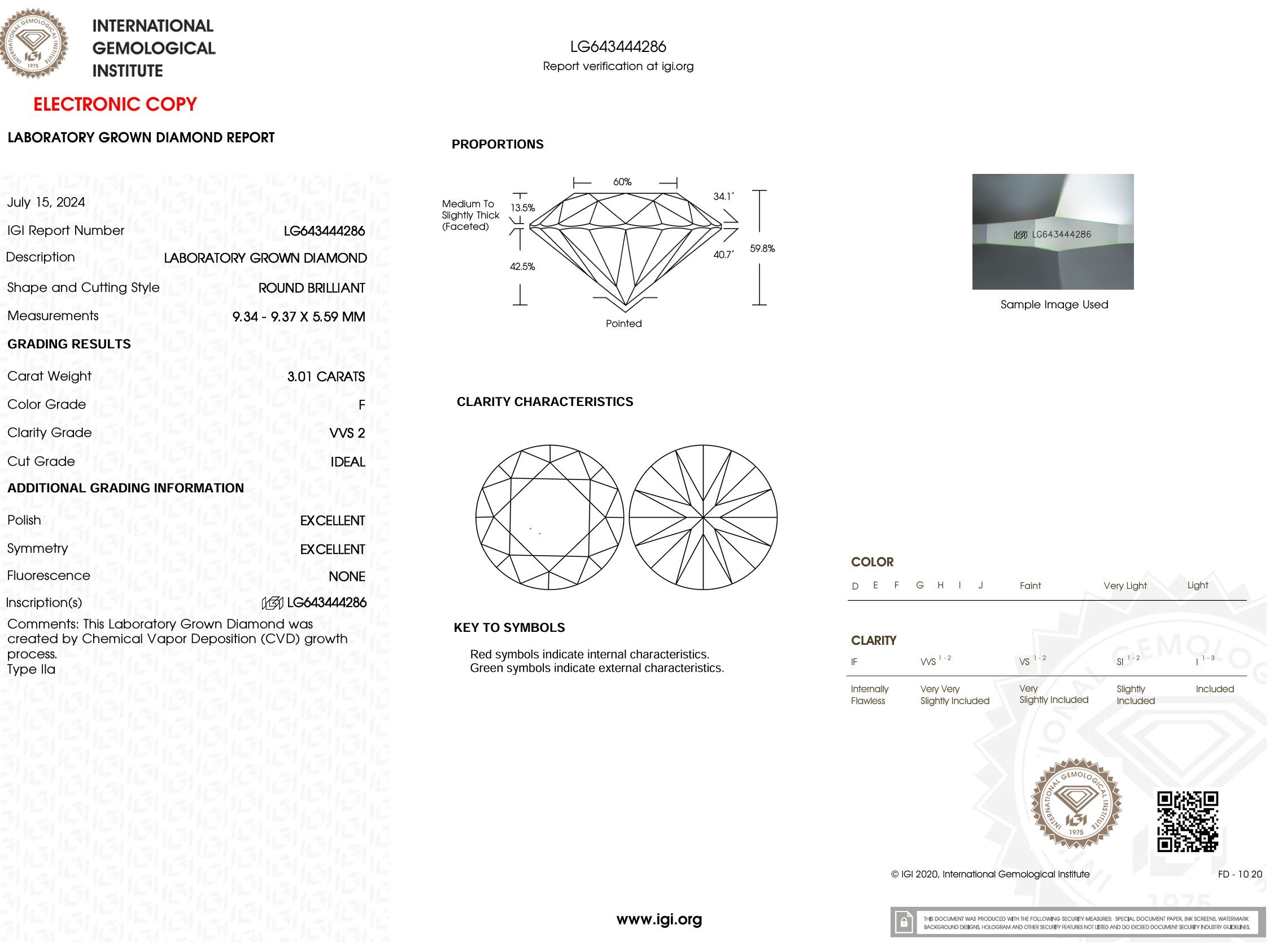 3.01 Carat F-VVS2 Round Lab Grown Diamond - IGI (#49838) Loose Diamond Princess Bride Diamonds 