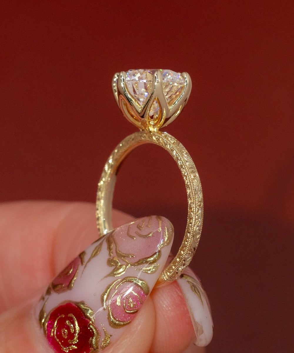 3.01ct D - VS1 Round Lab Diamond Hand Engraved Caraline - PBD Engagement Rings