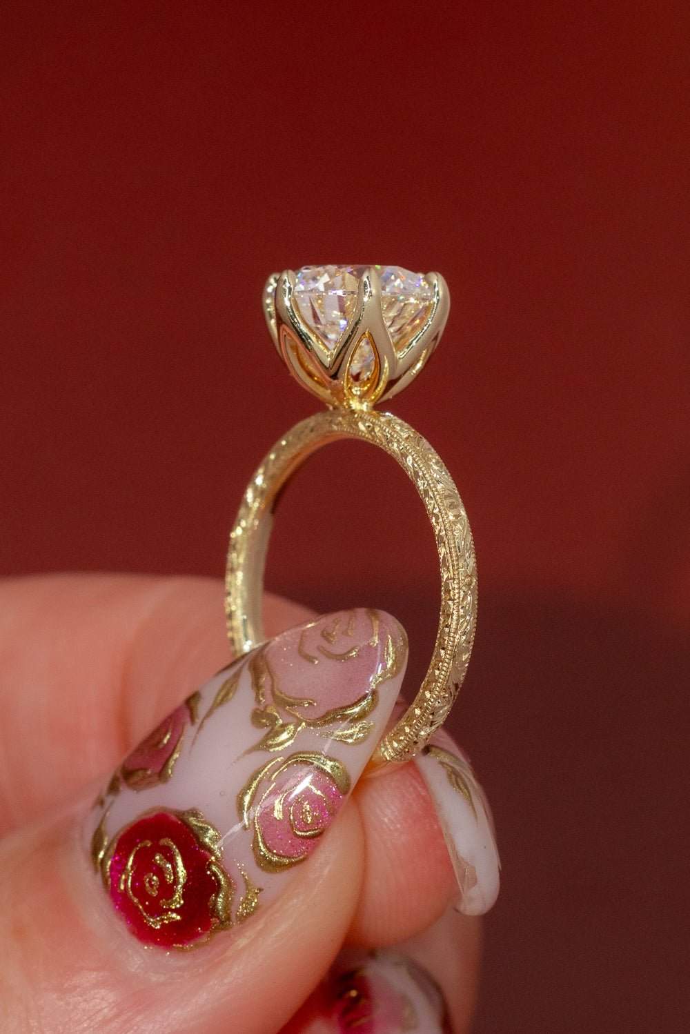 3.01ct D - VS1 Round Lab Diamond Hand Engraved Caraline - PBD Engagement Rings