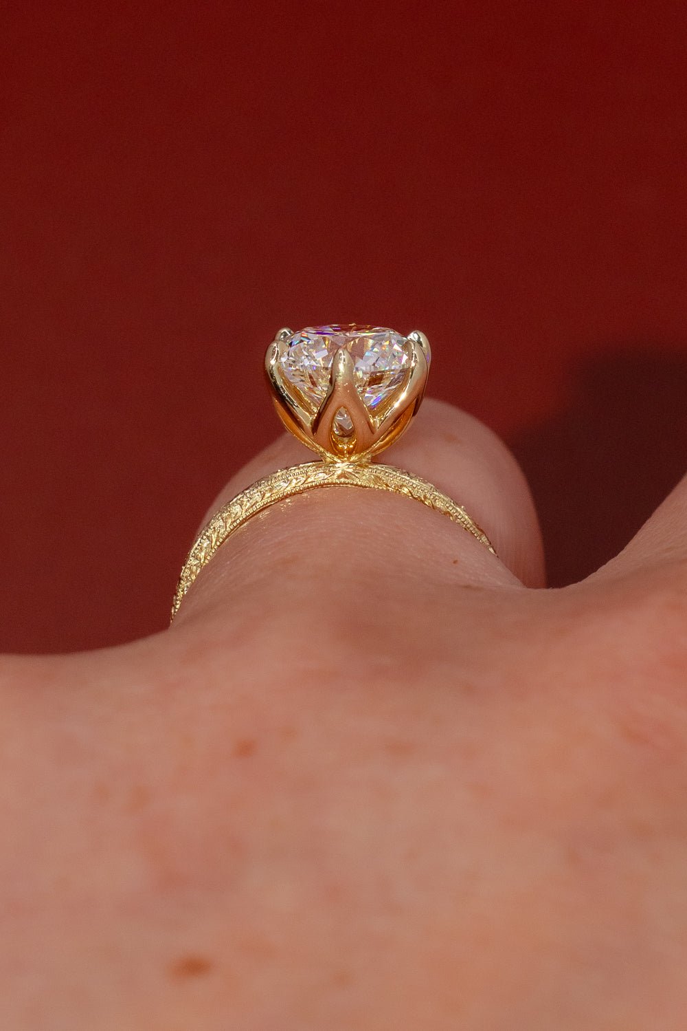 3.01ct D - VS1 Round Lab Diamond Hand Engraved Caraline - PBD Engagement Rings
