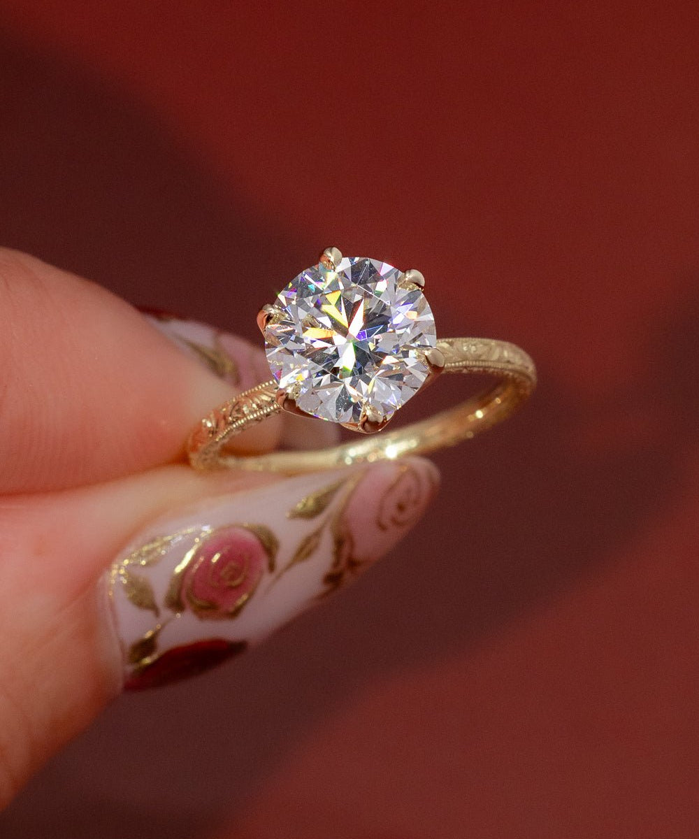 3.01ct D - VS1 Round Lab Diamond Hand Engraved Caraline - PBD Engagement Rings