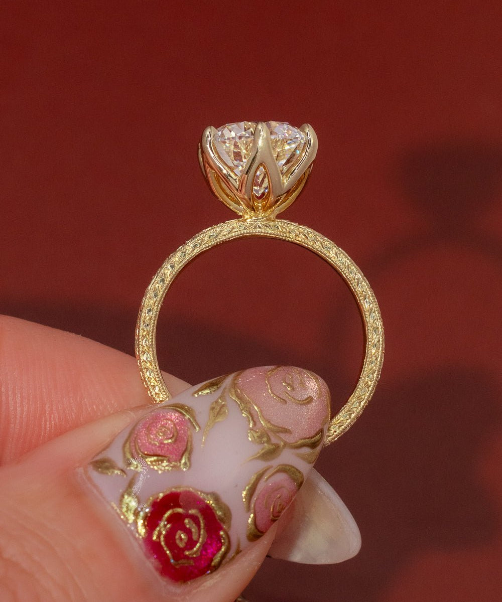 3.01ct D - VS1 Round Lab Diamond Hand Engraved Caraline - PBD Engagement Rings