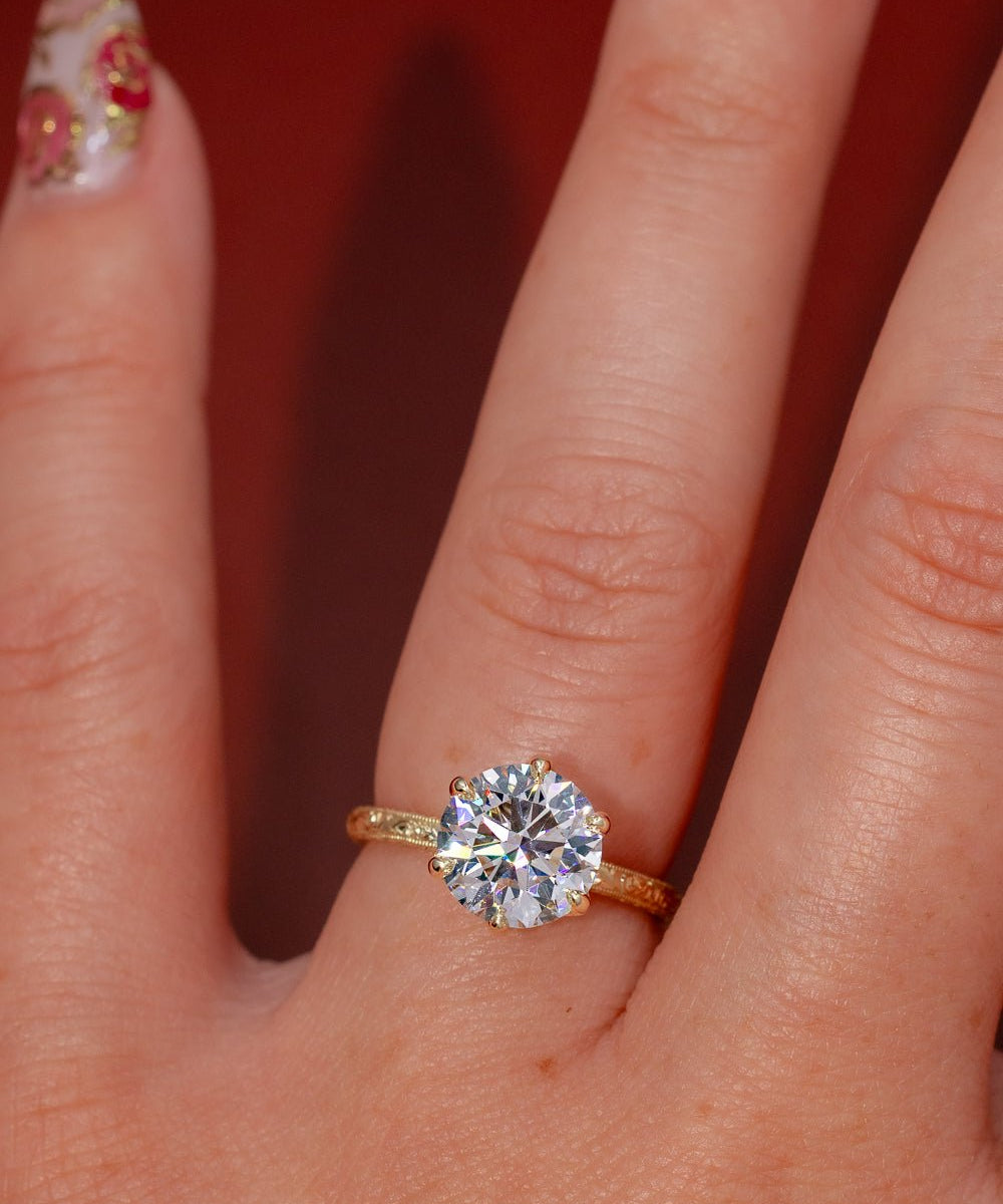 3.01ct D - VS1 Round Lab Diamond Hand Engraved Caraline - PBD Engagement Rings