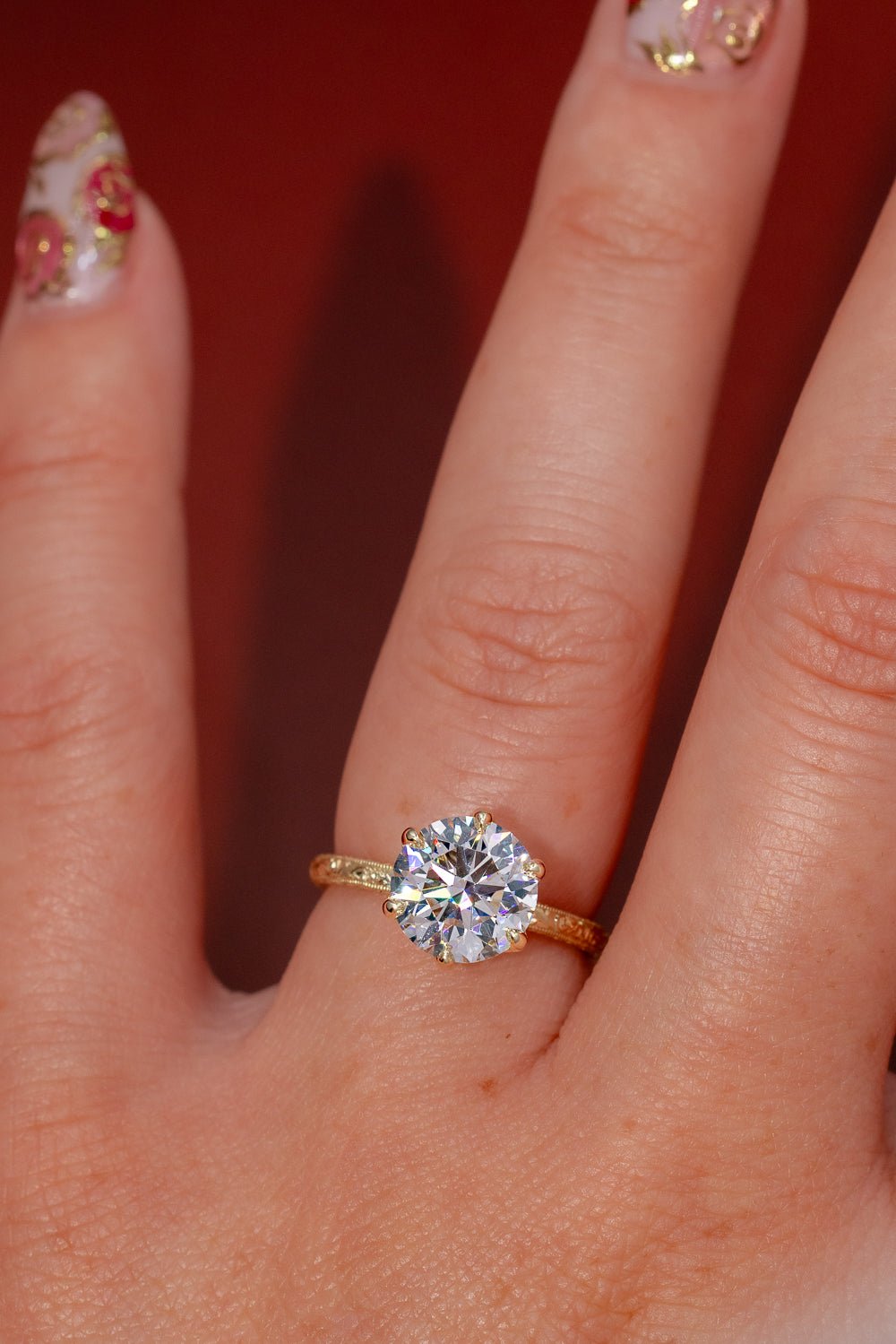 3.01ct D - VS1 Round Lab Diamond Hand Engraved Caraline - PBD Engagement Rings