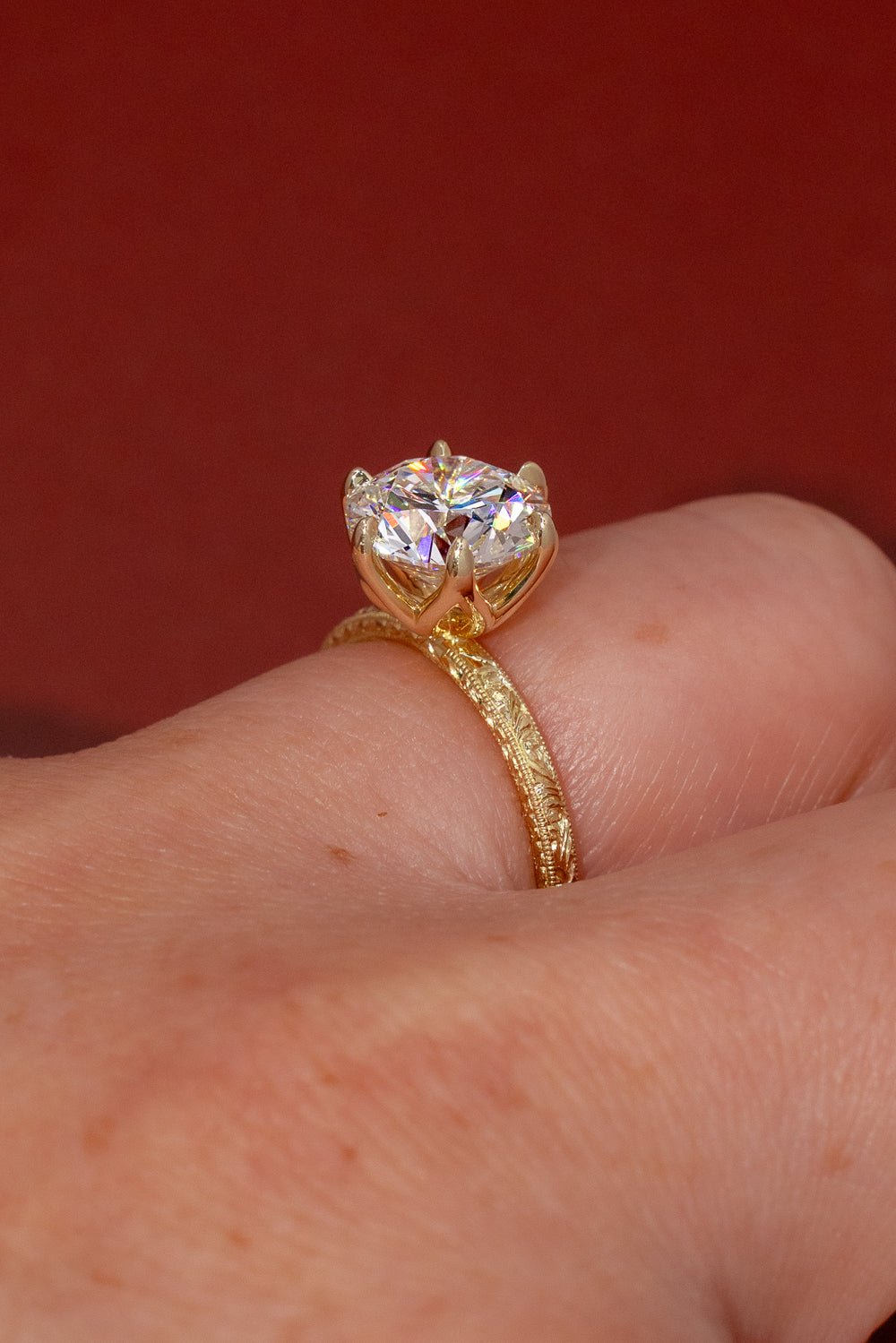 3.01ct D - VS1 Round Lab Diamond Hand Engraved Caraline - PBD Engagement Rings
