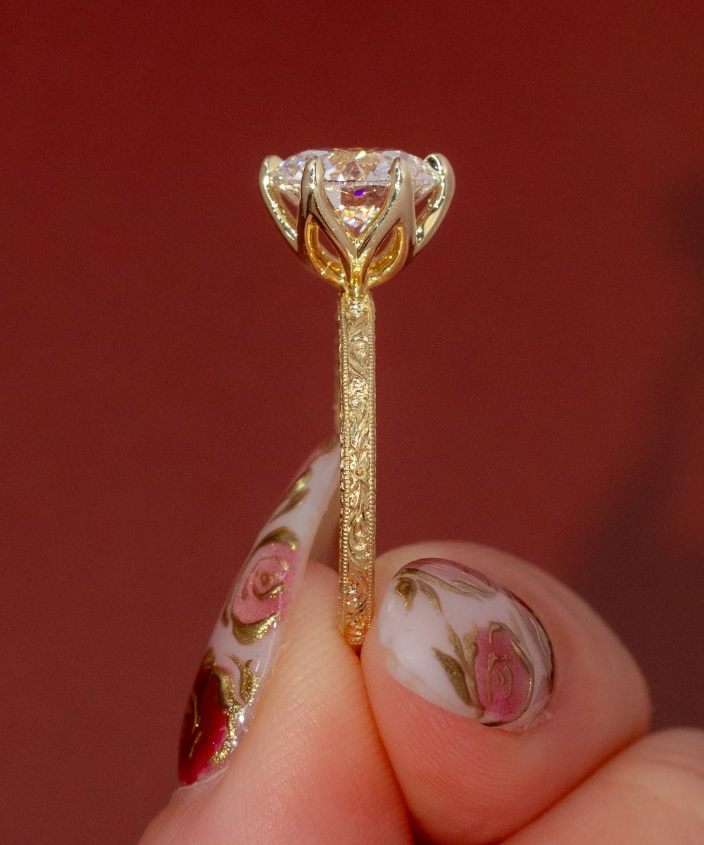 3.01ct D - VS1 Round Lab Diamond Hand Engraved Caraline - PBD Engagement Rings