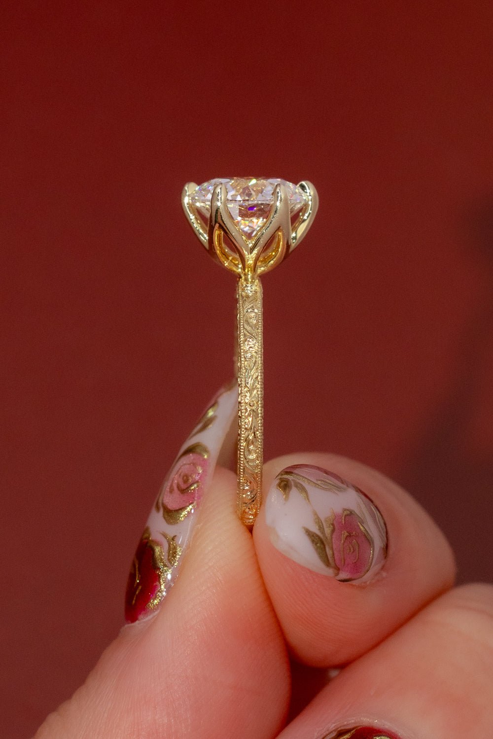 3.01ct D - VS1 Round Lab Diamond Hand Engraved Caraline - PBD Engagement Rings