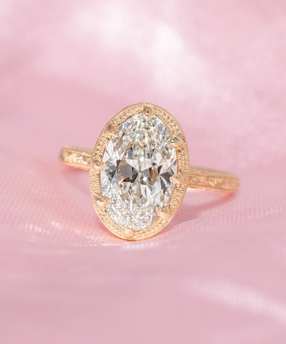 3.01ct F - VVS2 Moval Lab Diamond Hand Engraved Georgia - PBD Engagement Rings