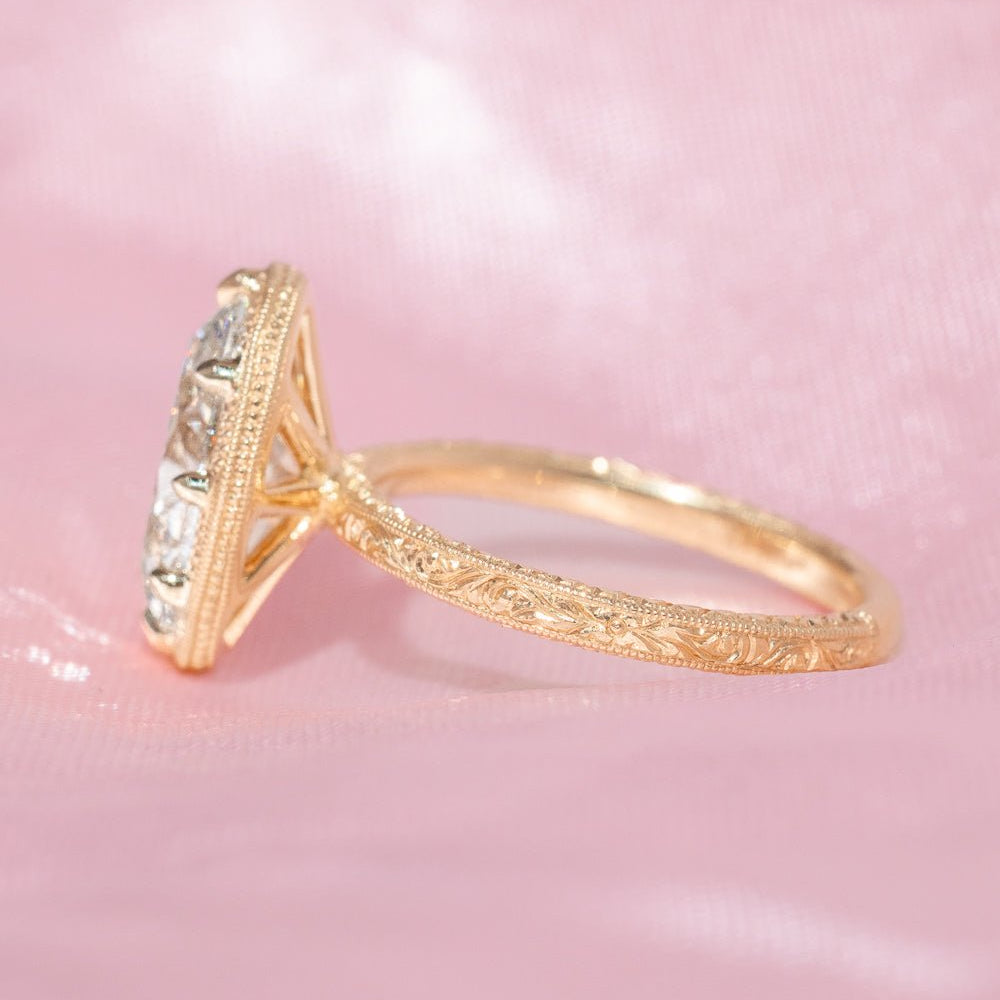 3.01ct F - VVS2 Moval Lab Diamond Hand Engraved Georgia - PBD Engagement Rings