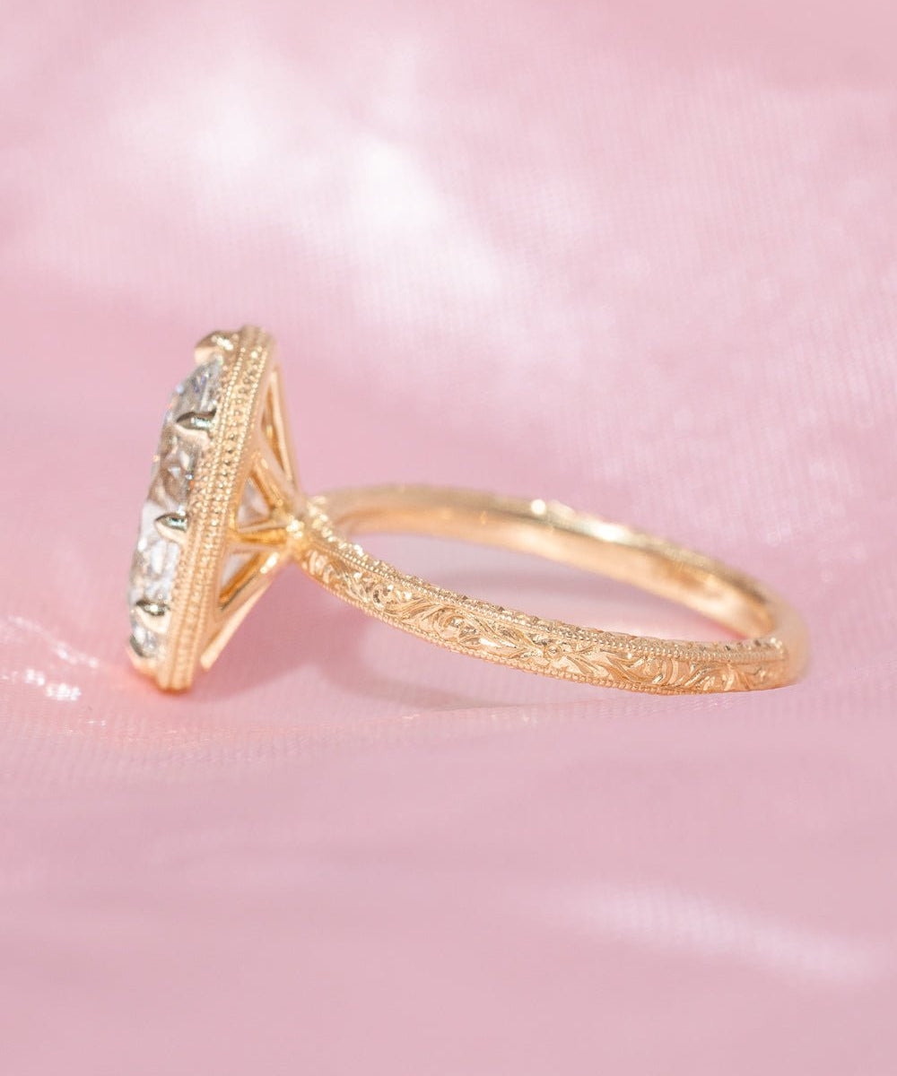 3.01ct F - VVS2 Moval Lab Diamond Hand Engraved Georgia - PBD Engagement Rings