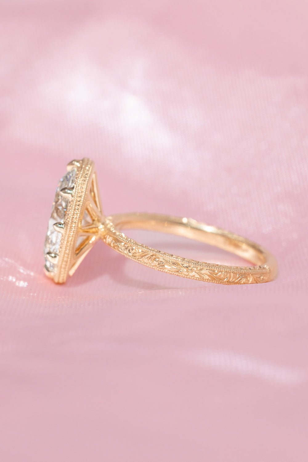 3.01ct F - VVS2 Moval Lab Diamond Hand Engraved Georgia - PBD Engagement Rings