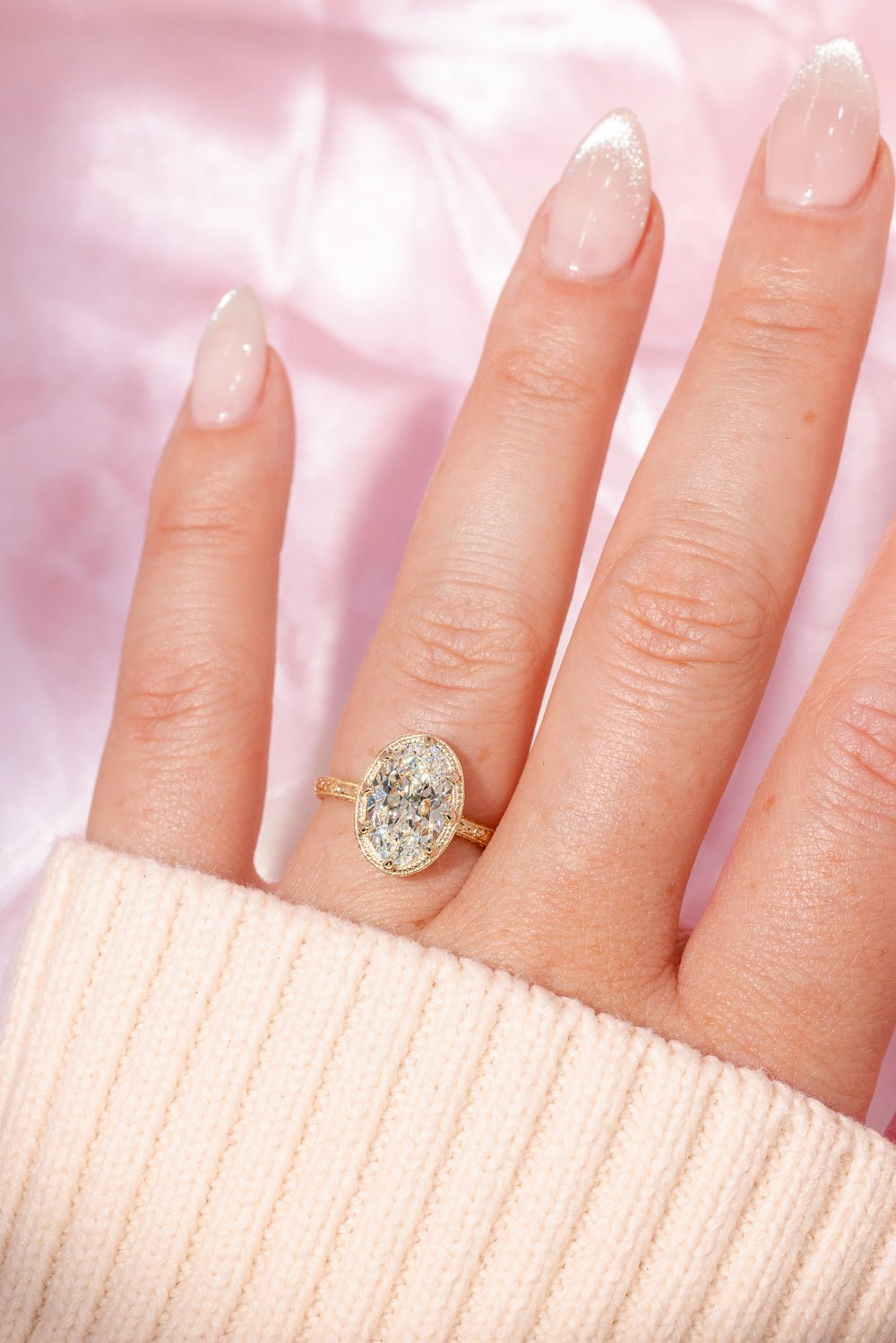 3.01ct F - VVS2 Moval Lab Diamond Hand Engraved Georgia - PBD Engagement Rings