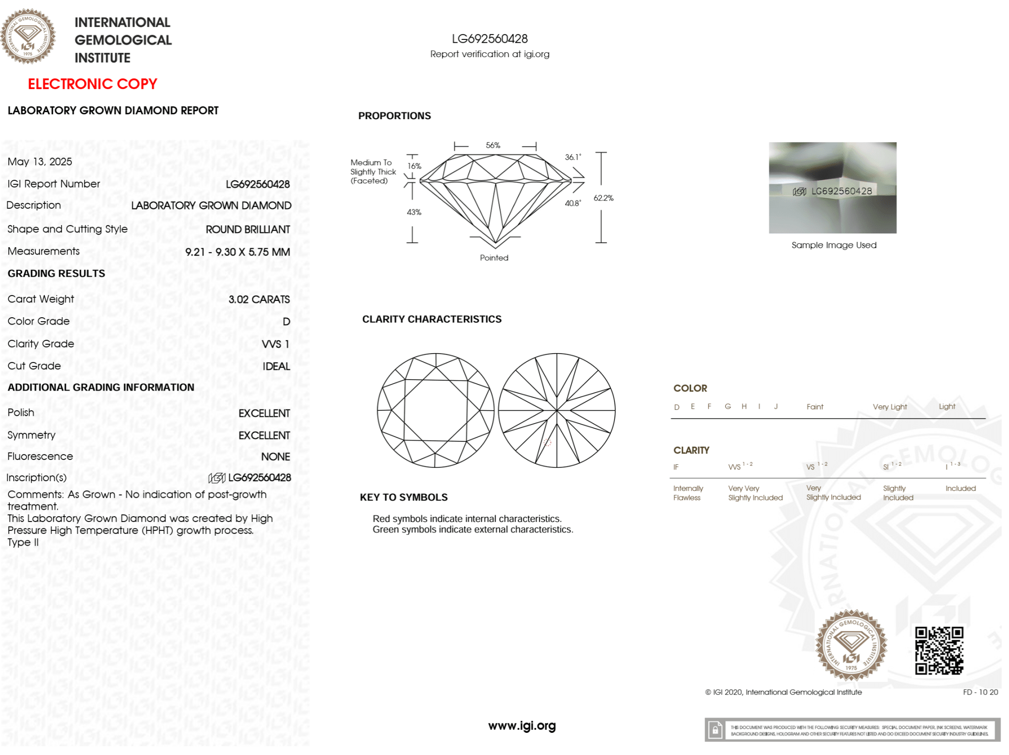 3.02 Carat D - VVS1 Round Lab Grown Diamond - IGI (125269) - PBD Loose Diamond