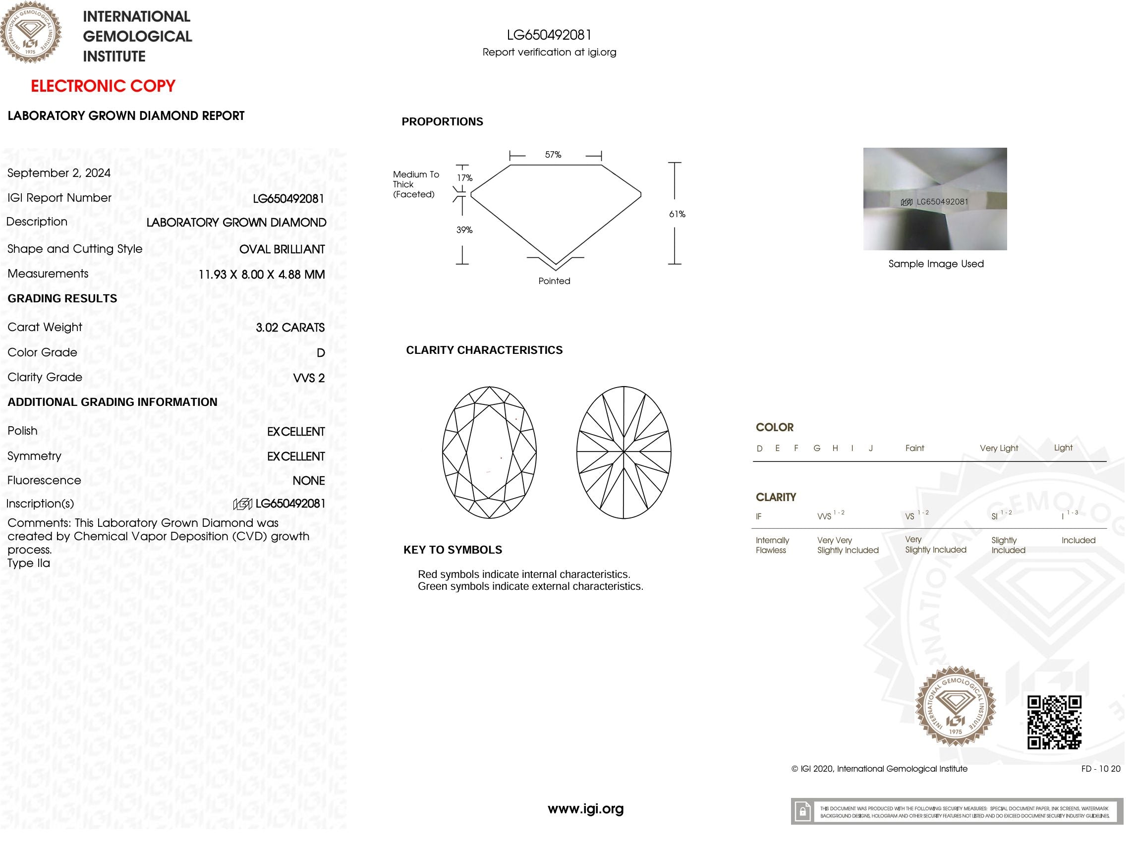 3.02 Carat D-VVS2 Oval Lab Grown Diamond - IGI (#53529) Loose Diamond Princess Bride Diamonds 