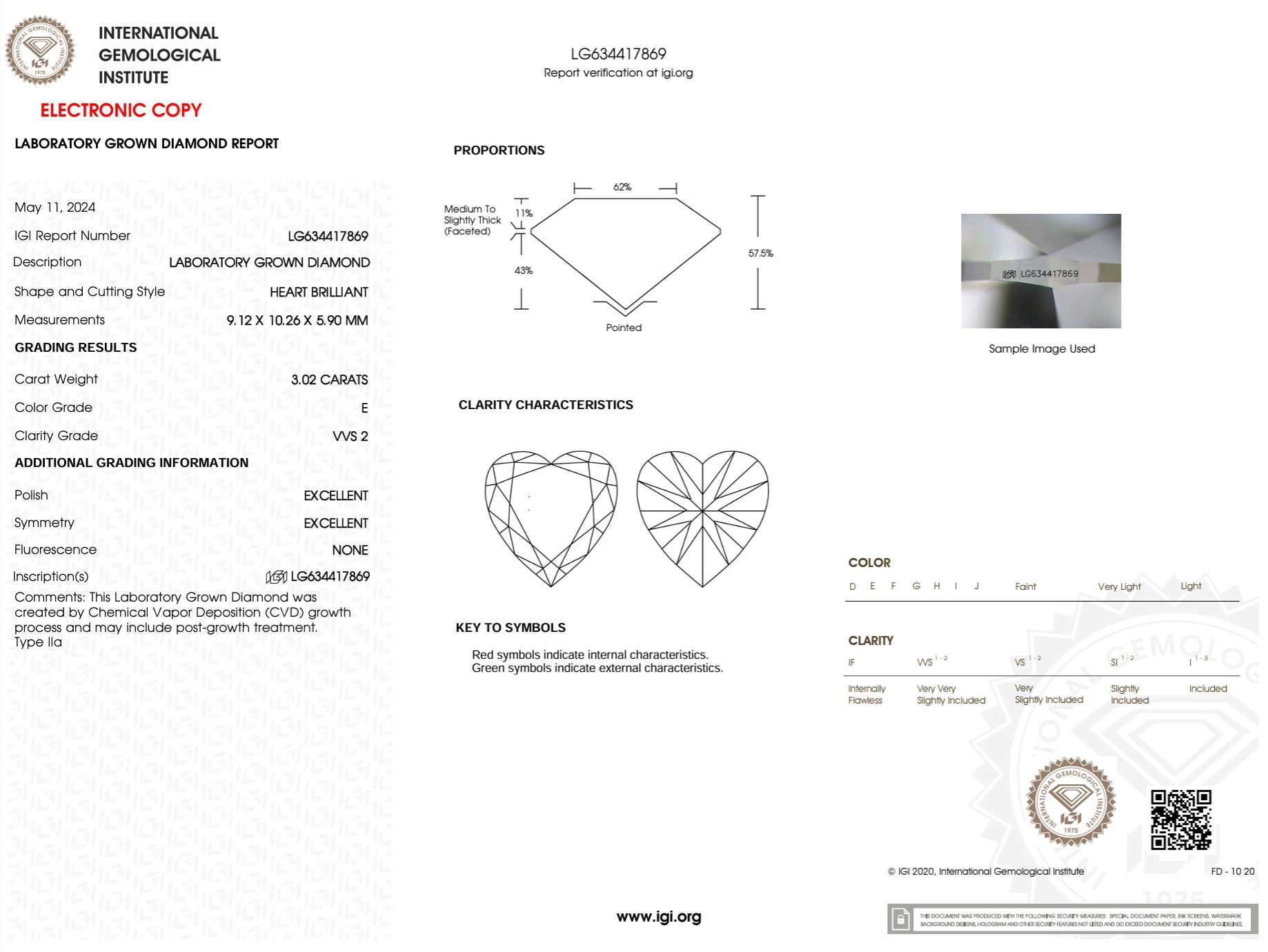 3.02 Carat E-VVS2 Heart Lab Grown Diamond - IGI (#48738) Loose Diamond Princess Bride Diamonds 