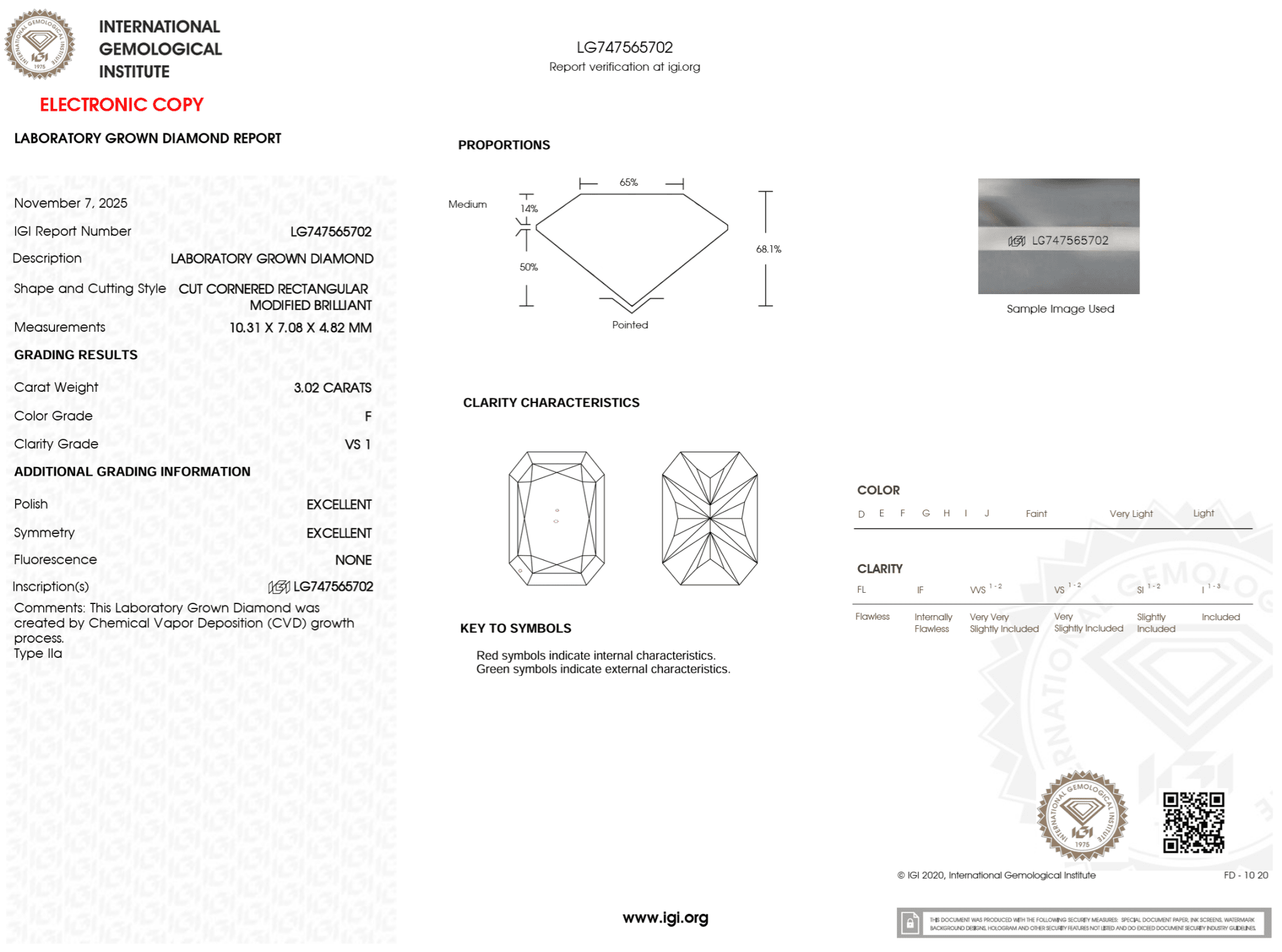 3.02 Carat F - VS1 Radiant Lab Grown Diamond - IGI (123149) - PBD Loose Diamond
