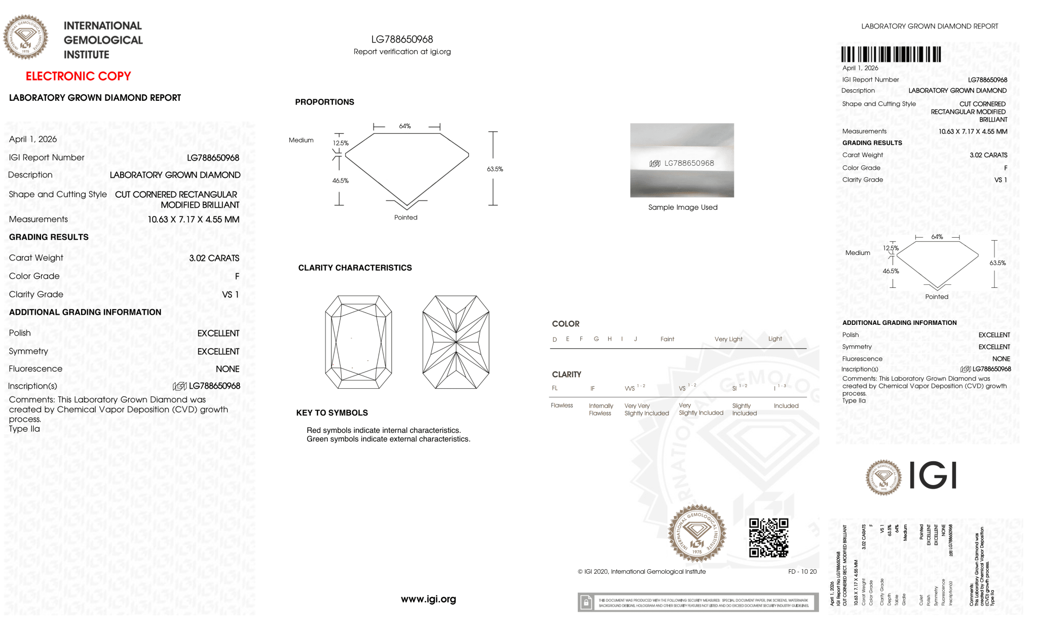 3.02 Carat F-VS1 Radiant Lab Grown Diamond - IGI (126613) - PBD Loose Diamond
