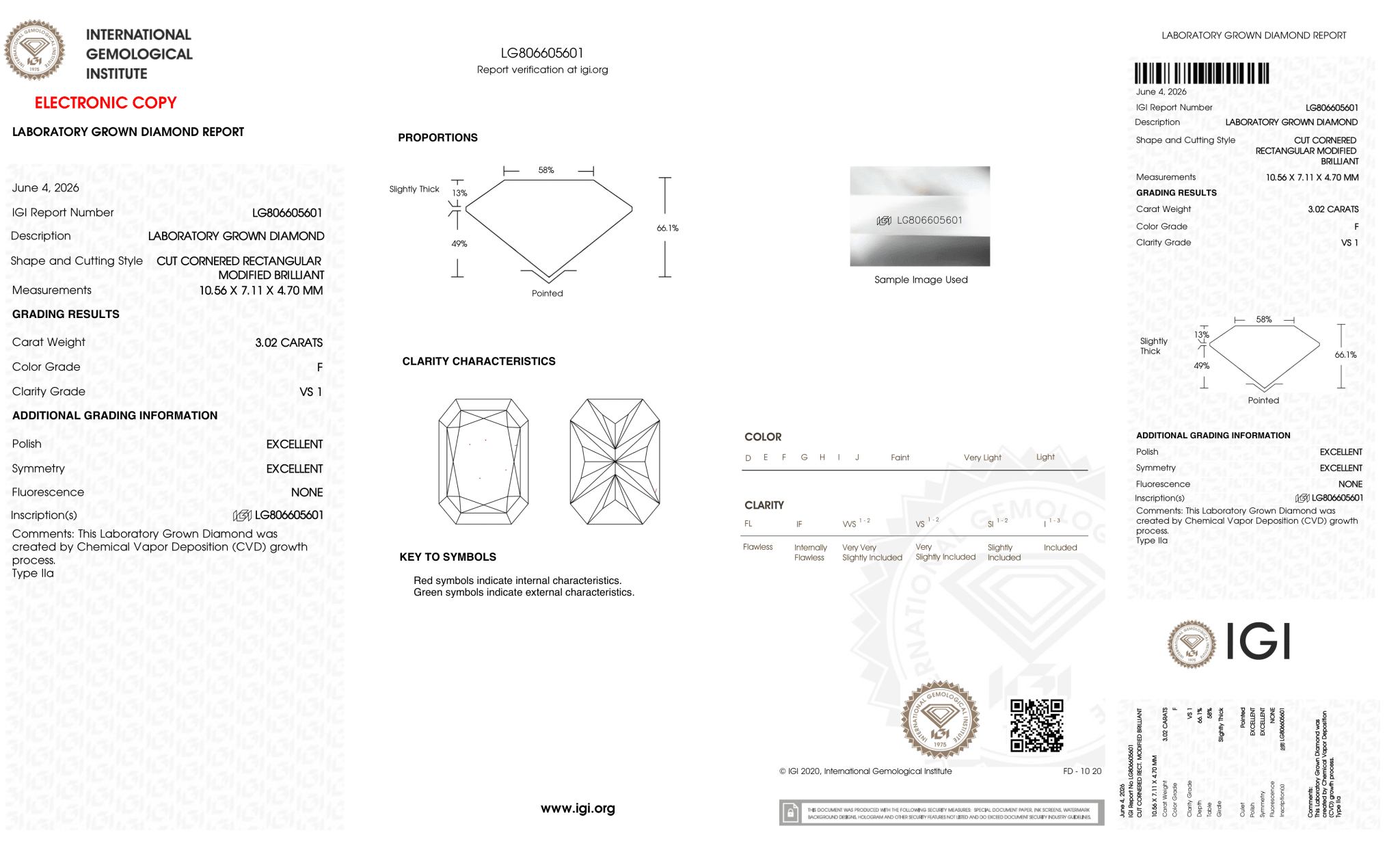3.02 Carat F-VS1 Radiant Lab Grown Diamond - IGI (127235) - PBD Loose Diamond