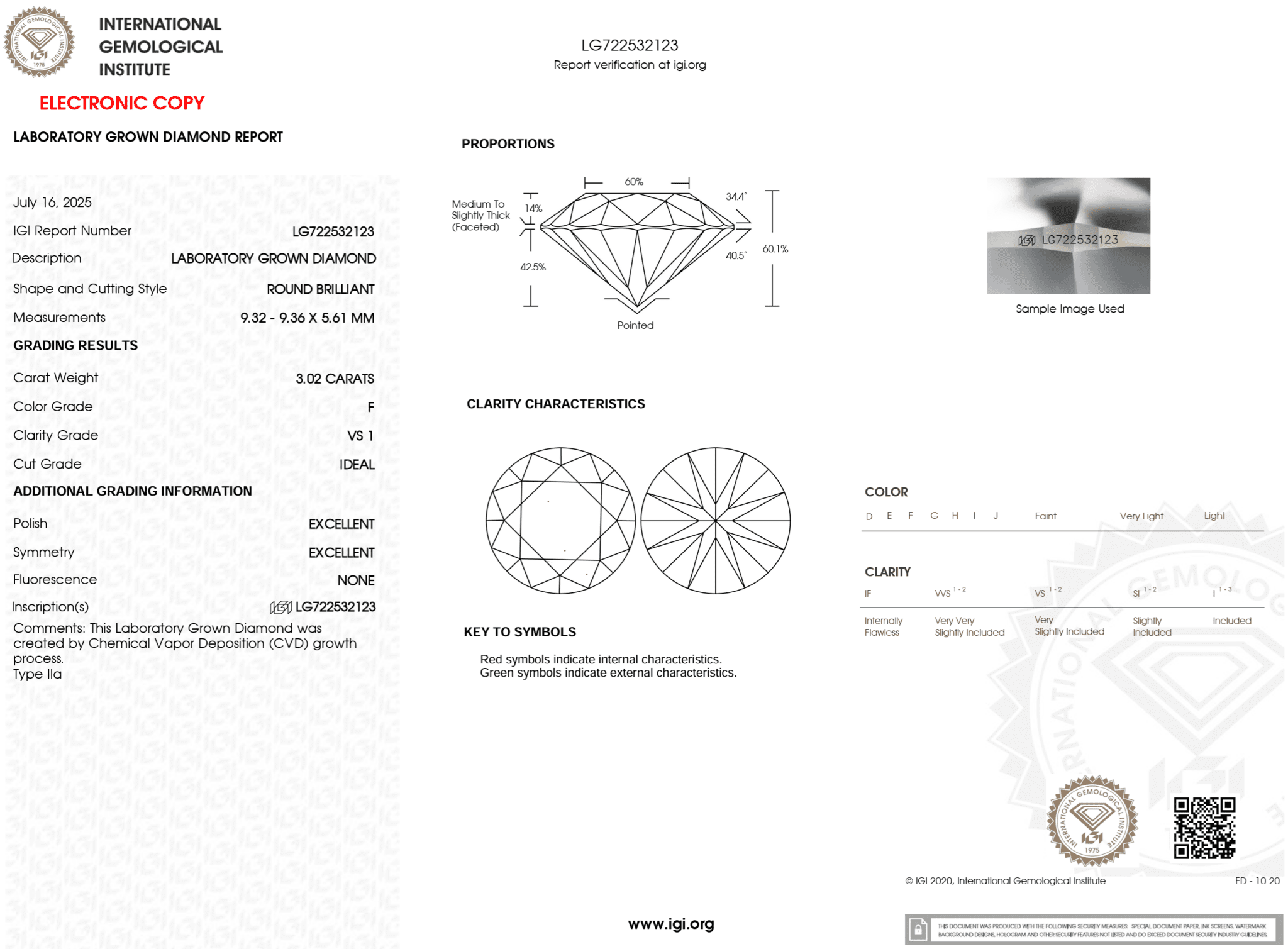 3.02 Carat F - VS1 Round Lab Grown Diamond - IGI (121640) - PBD Loose Diamond