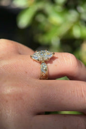 3.02ct D - VS1 Marquise Lab Diamond Hand Engraved Flat Taper Ring - PBD Engagement Rings