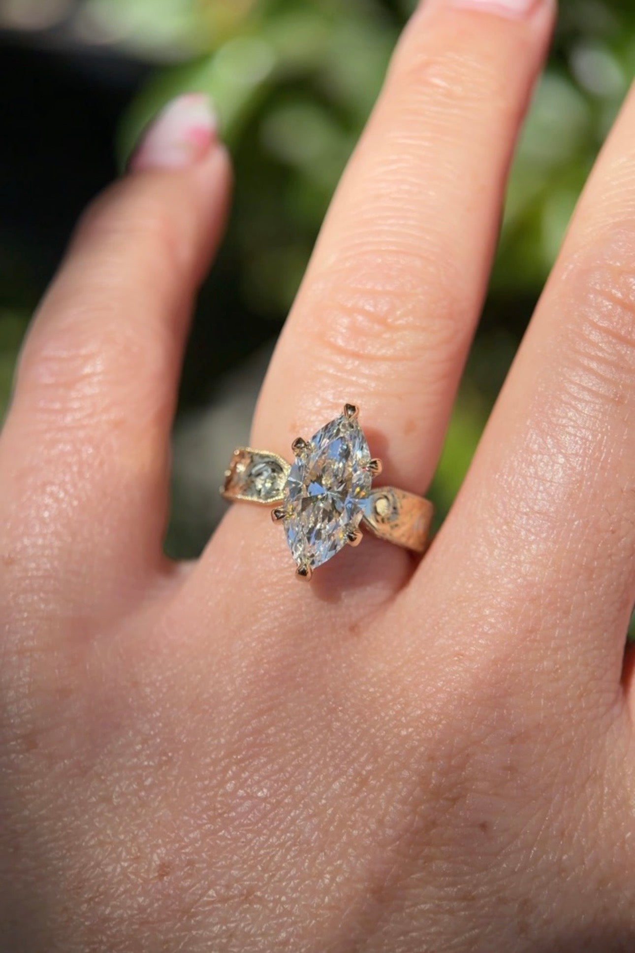 3.02ct D - VS1 Marquise Lab Diamond Hand Engraved Flat Taper Ring - PBD Engagement Rings