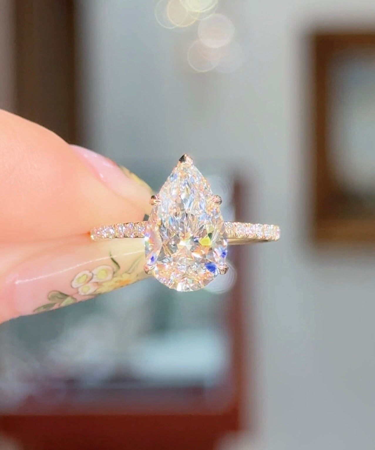 3.02ct D-VS1 Pear Lab Diamond Stella Engagement Rings Princess Bride Diamonds 