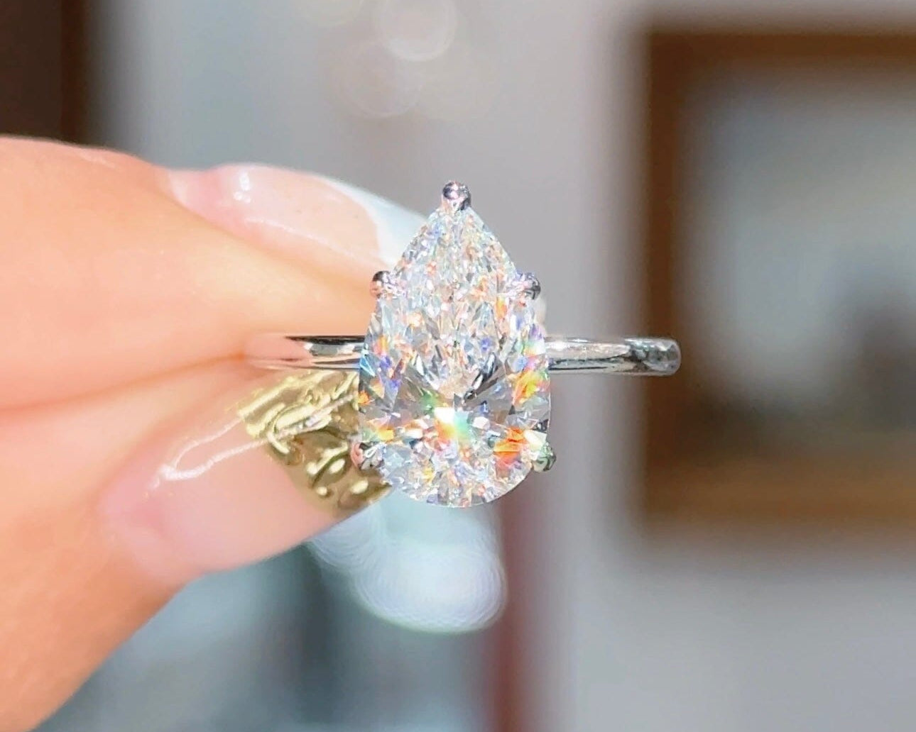 3.02ct E-VS1 Pear Lab Diamond Kayla Engagement Rings Princess Bride Diamonds 