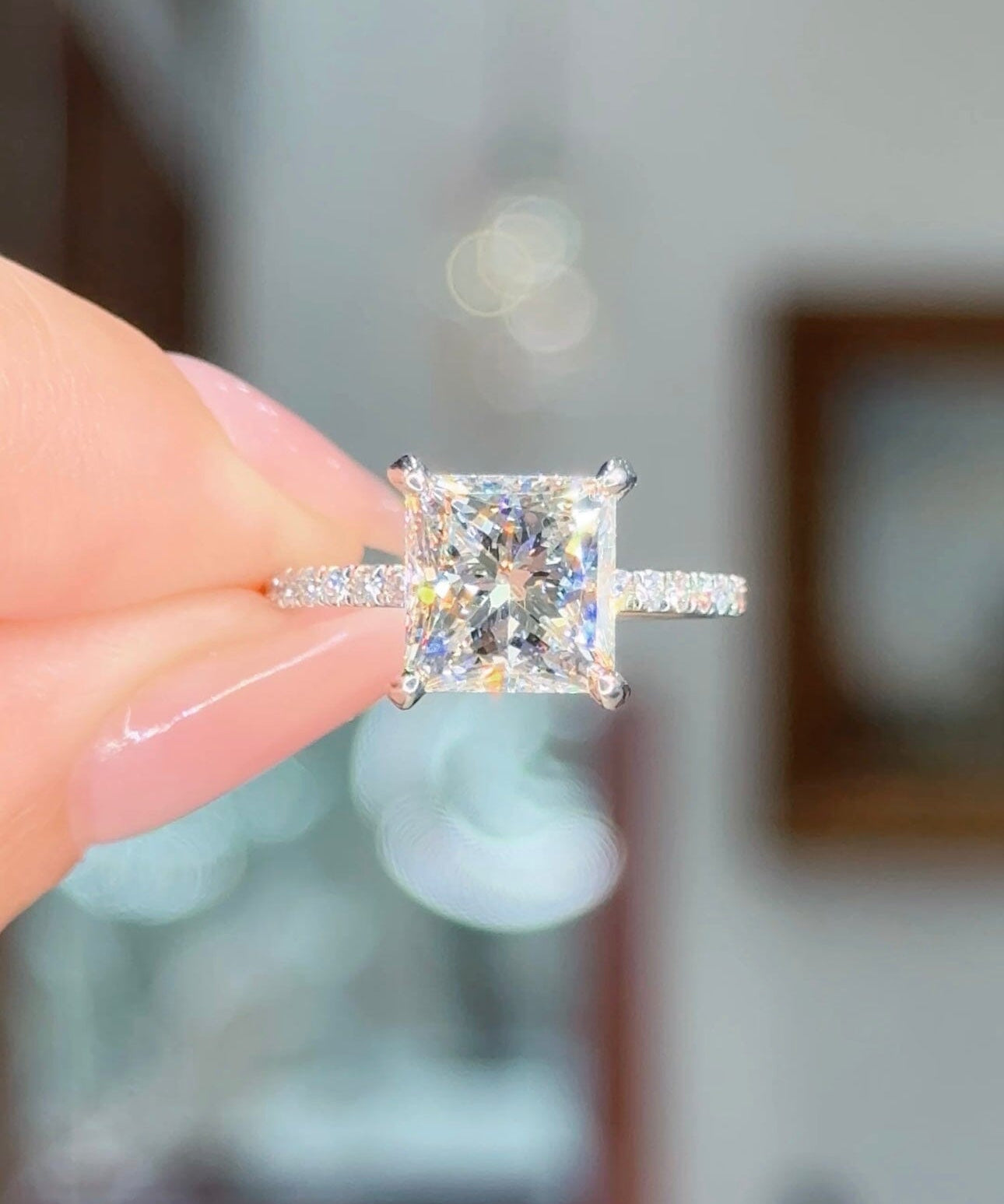 3.02ct F-VS1 Princess Lab Diamond Shelby Engagement Rings Princess Bride Diamonds 