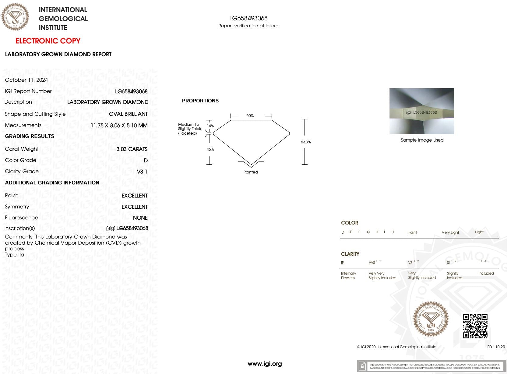 3.03 Carat D-VS1 Oval Lab Grown Diamond - IGI (#51381) Loose Diamond Princess Bride Diamonds 