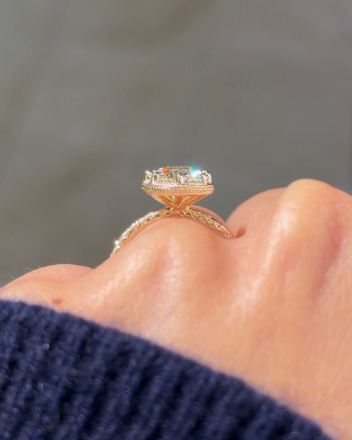 3.03ct D-VS1 Oval Lab Diamond Hand Engraved Georgia - PBD Engagement Rings