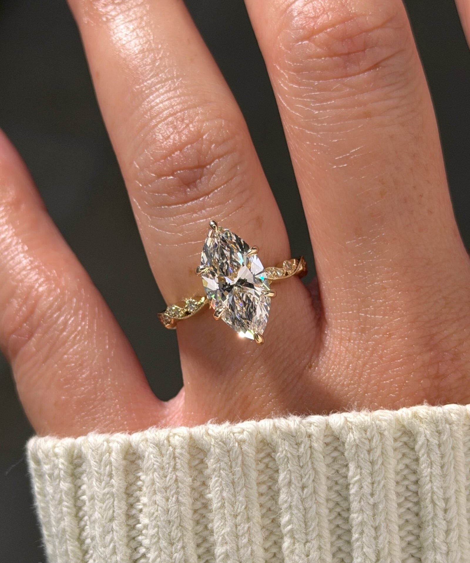 3.03ct E-VS1 Marquise Lab Diamond Rosette - PBD Engagement Rings