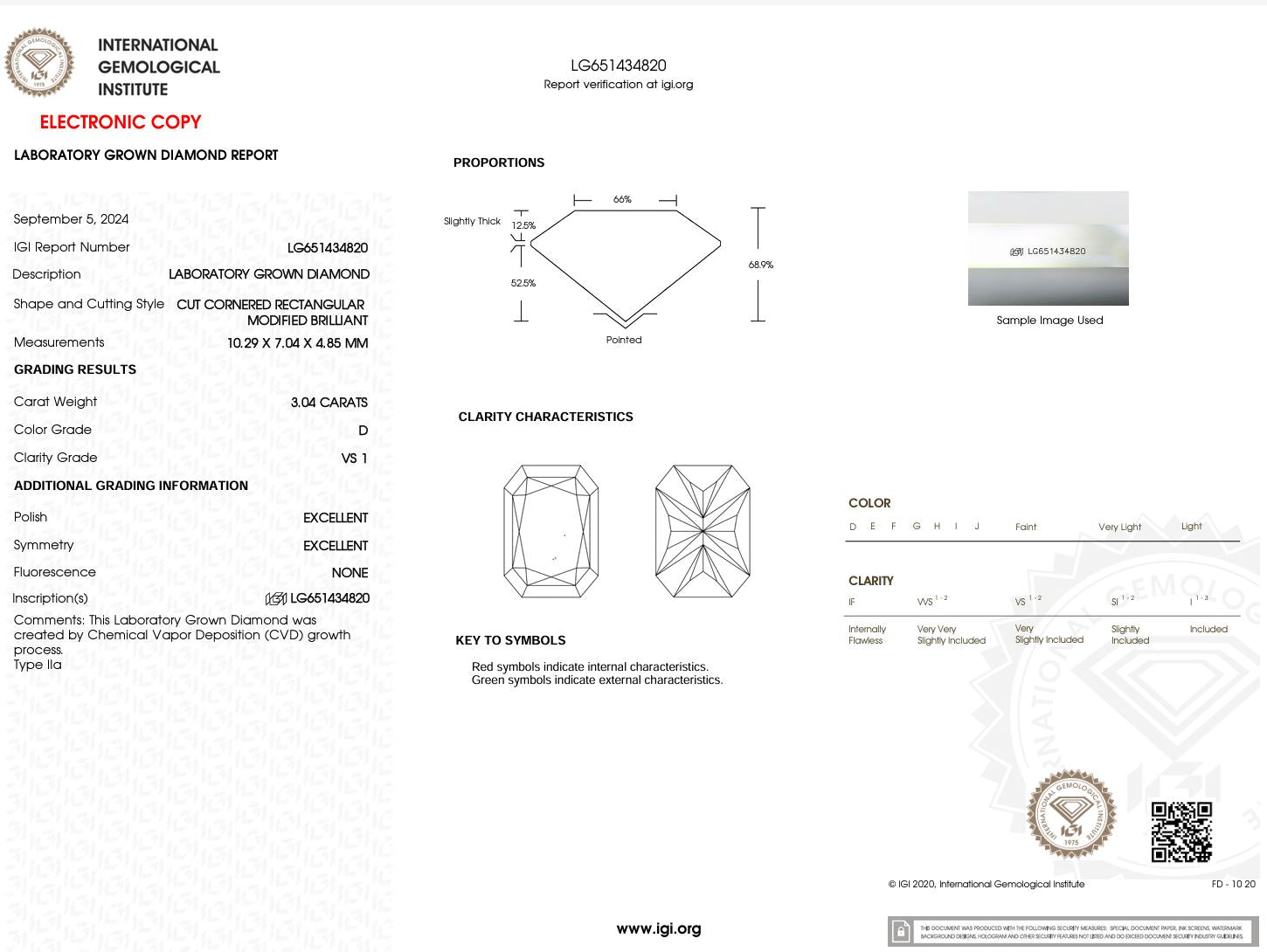 3.04 Carat D-VS1 Radiant Lab Grown Diamond - IGI (#50320) Loose Diamond Princess Bride Diamonds 