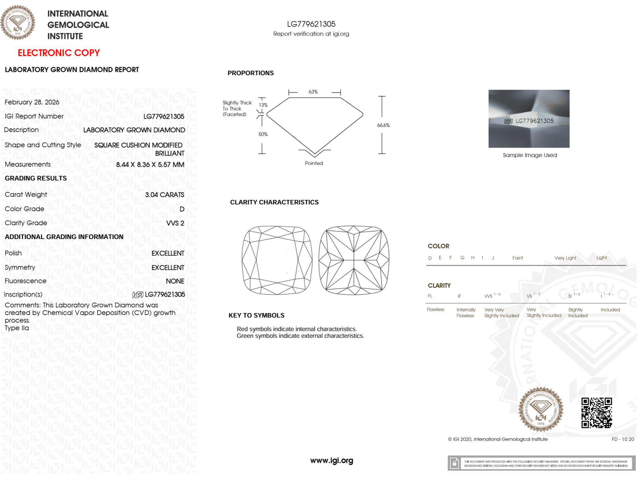 3.04 Carat D - VVS2 Cushion Lab Grown Diamond - IGI (125347) - PBD Loose Diamond