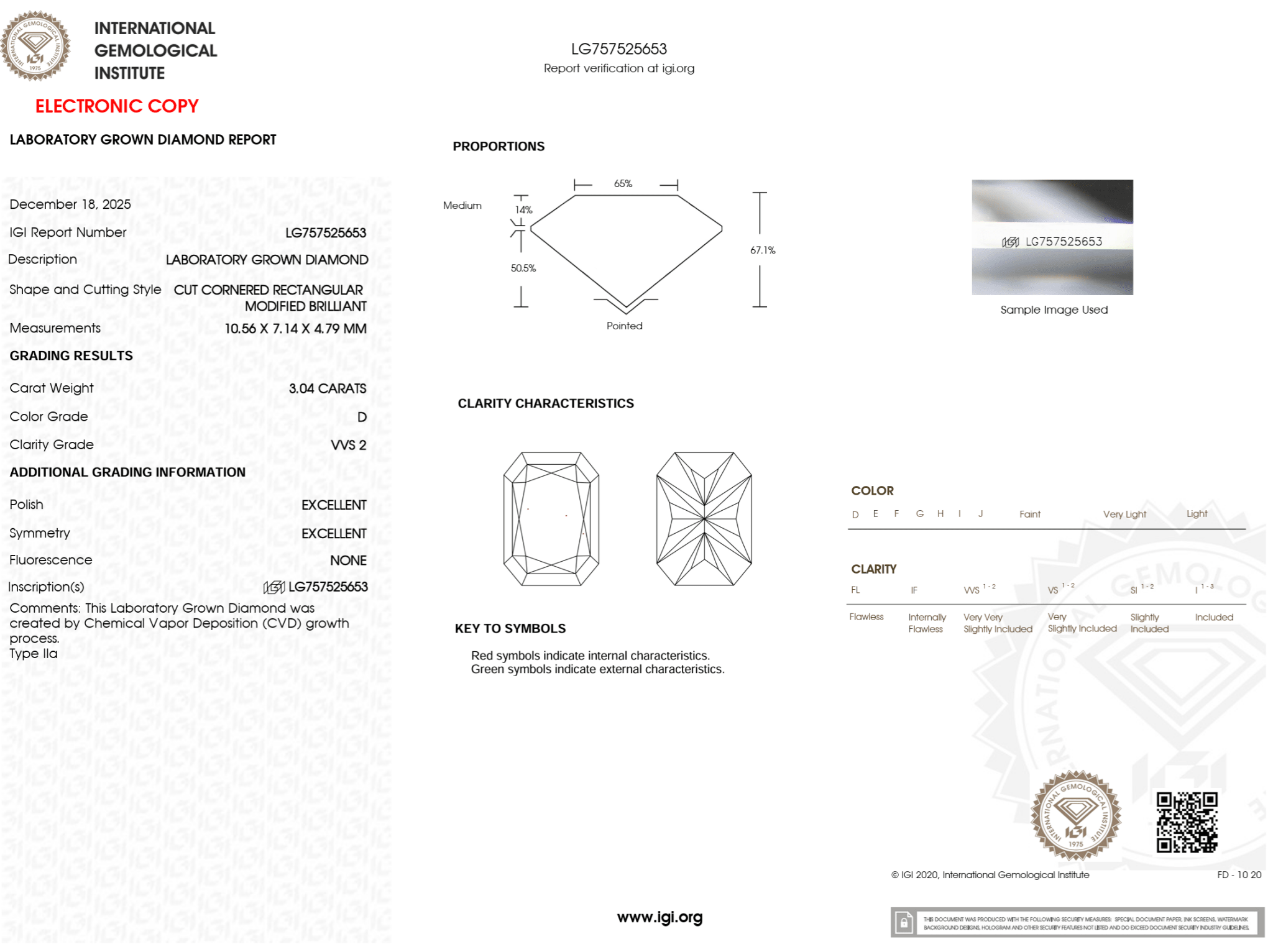 3.04 Carat D - VVS2 Radiant Lab Grown Diamond - IGI (125449) - PBD Loose Diamond