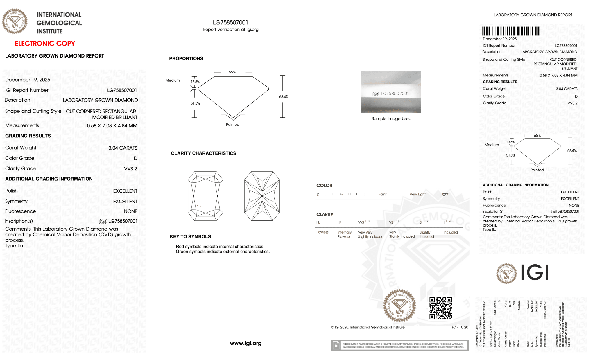 3.04 Carat D-VVS2 Radiant Lab Grown Diamond - IGI (127999) - PBD Loose Diamond