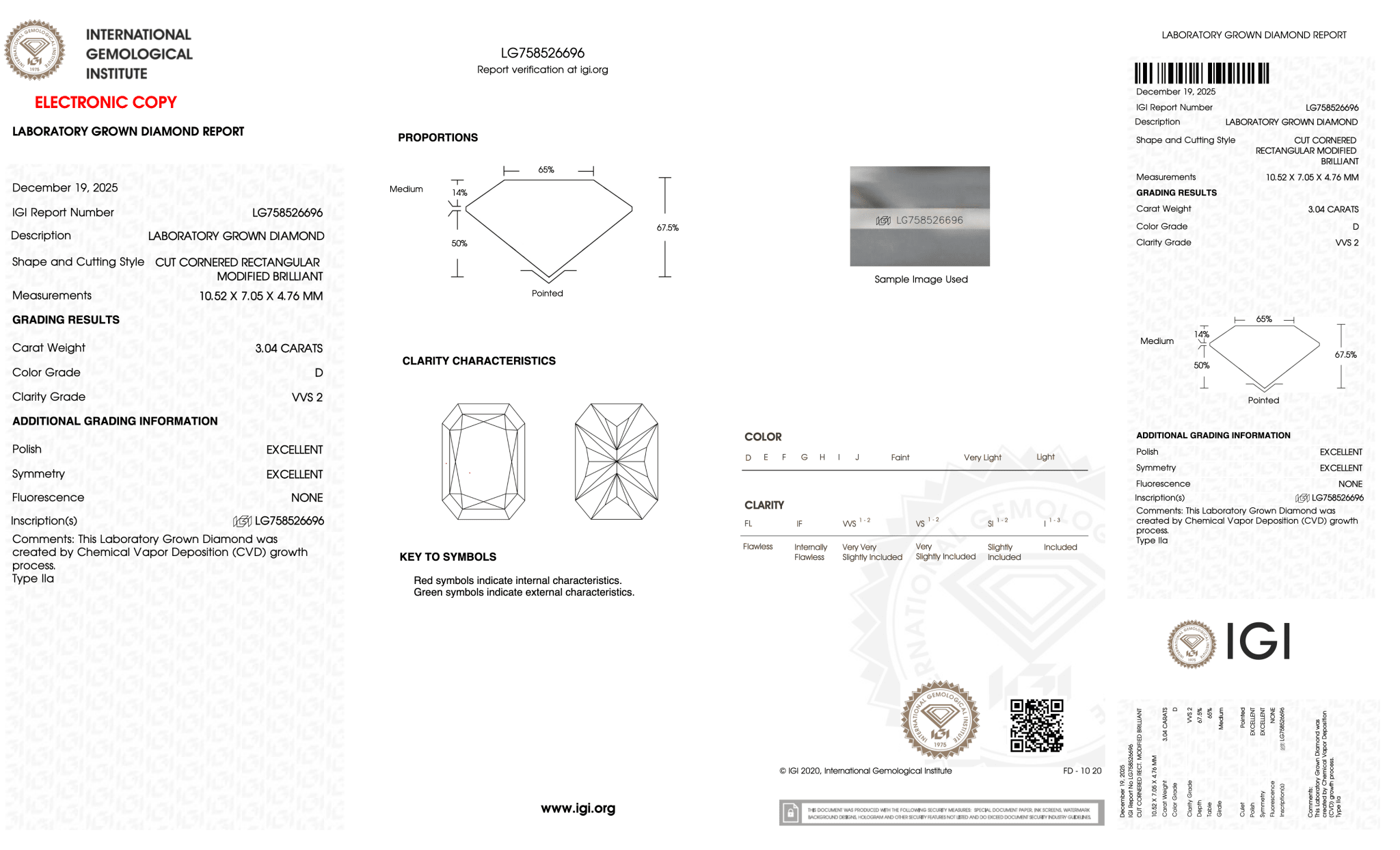 3.04 Carat D-VVS2 Radiant Lab Grown Diamond - IGI (128347) - PBD Loose Diamond