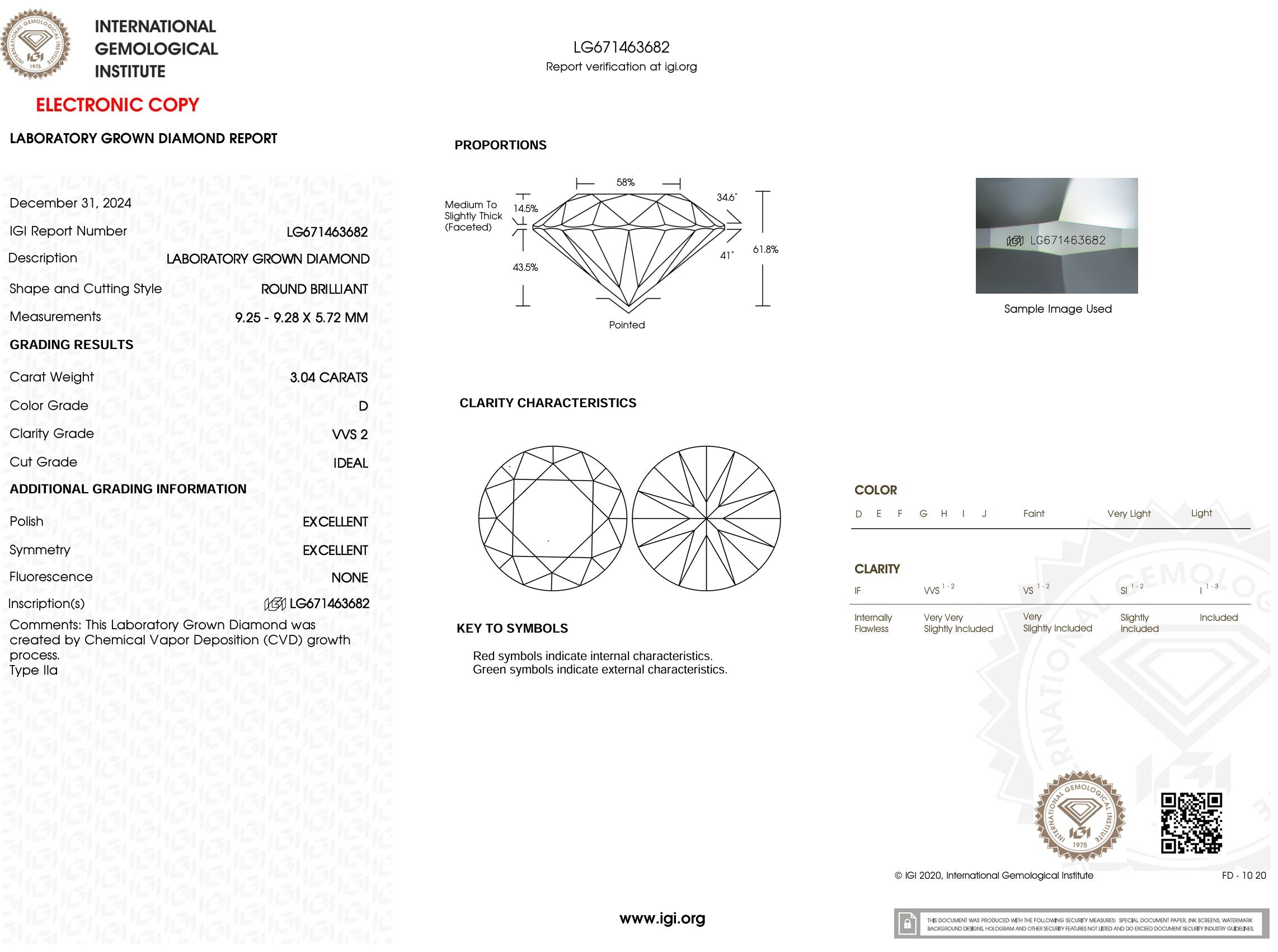 3.04 Carat D-VVS2 Round Lab Grown Diamond - IGI (#53095) Loose Diamond Princess Bride Diamonds 