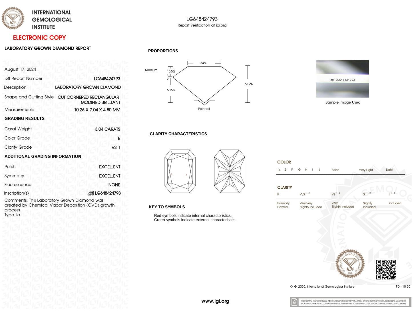 3.04 Carat E-VS1 Radiant Lab Grown Diamond - IGI (#50316) Loose Diamond Princess Bride Diamonds 