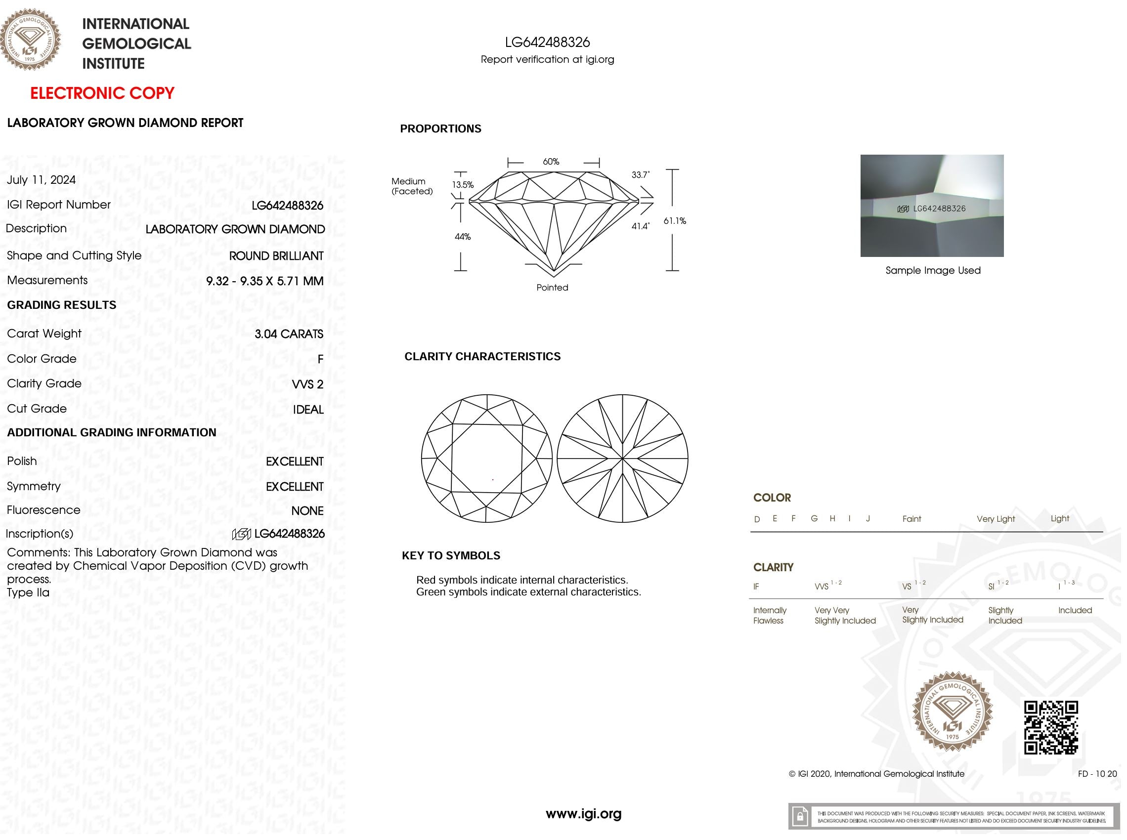 3.04 Carat F-VVS2 Round Lab Grown Diamond - IGI (#52011) Loose Diamond Princess Bride Diamonds 